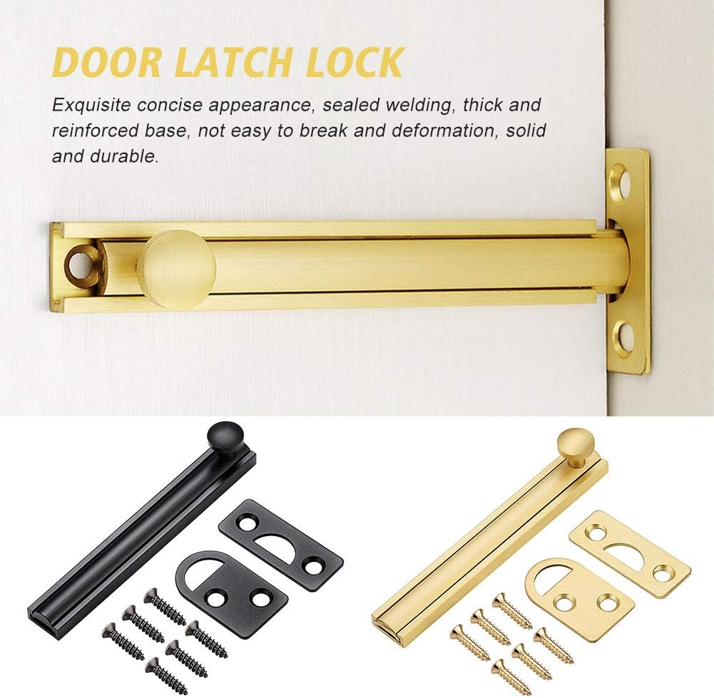 Solid Brass Surface Bolt,Anti Theft Security Windows Brass Door Latch Lock with Screws, Hardware Brass Slide Bolt Latch with Mounting Hardware,Brushed Gold Barrel Bolt Lock image number 4