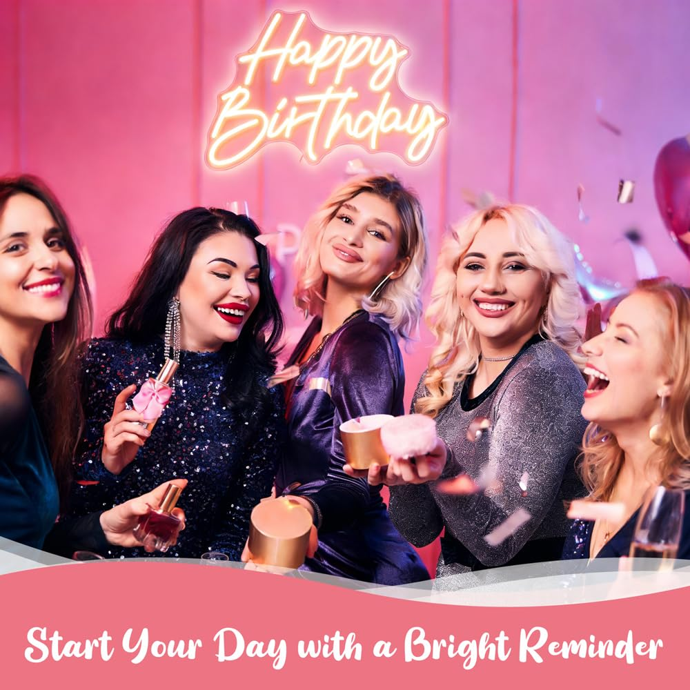 Happy Birthday Neon Sign for Backdrop Large Happy Birthday Light up Sign Warm White 21.65"*14.96" image number 3