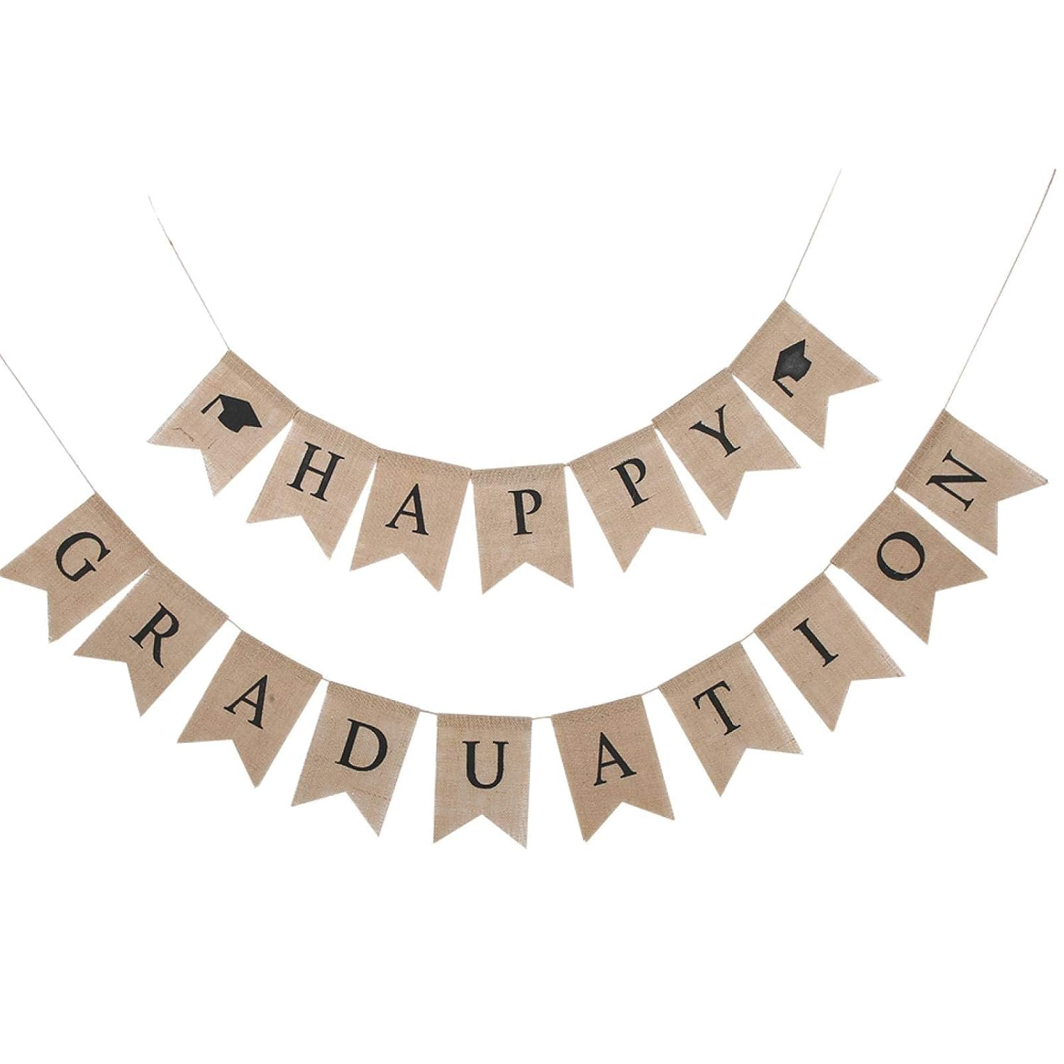 Happy Graduation Burlap Banner, 2023 Graduation Party Rustic Vintage Graduation Decorations Congrats Grad Banner Decoration for Grad Party College and High School Graduation Party Supplies image number 3