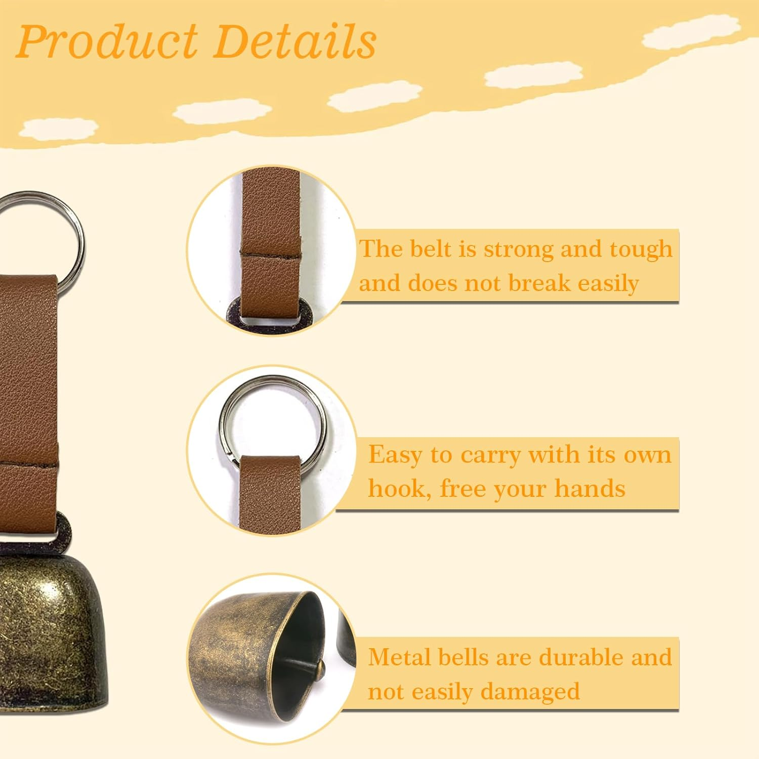 Small Cow Bell for Dog Collar with Leather Strap, Bear Warning Bell, Loud Cowbell, Anti-Lost Grazing Copper Training Bells, Pet Tracker Noise Maker for Puppies Cat Horse Sheep Goat
