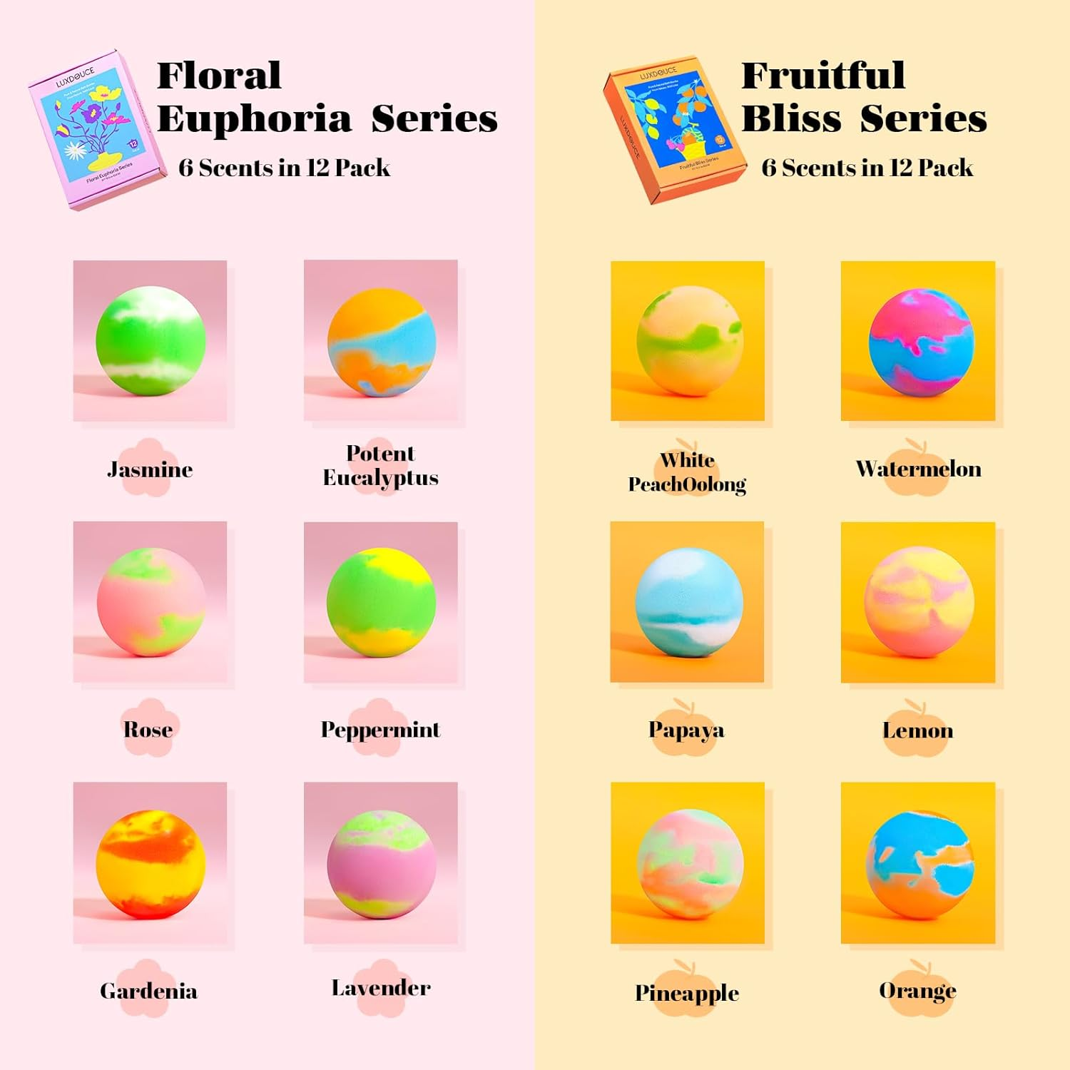 Bath Bombs Gift Set, 24 Pack Bubble Bombs with 12 Unique Scents, Floral Euphoria & Fruitful Bliss Collections, Skin-Soothing & Mood-Enhancing, Birthday Gifts for Women, Wife, Summer Relaxation