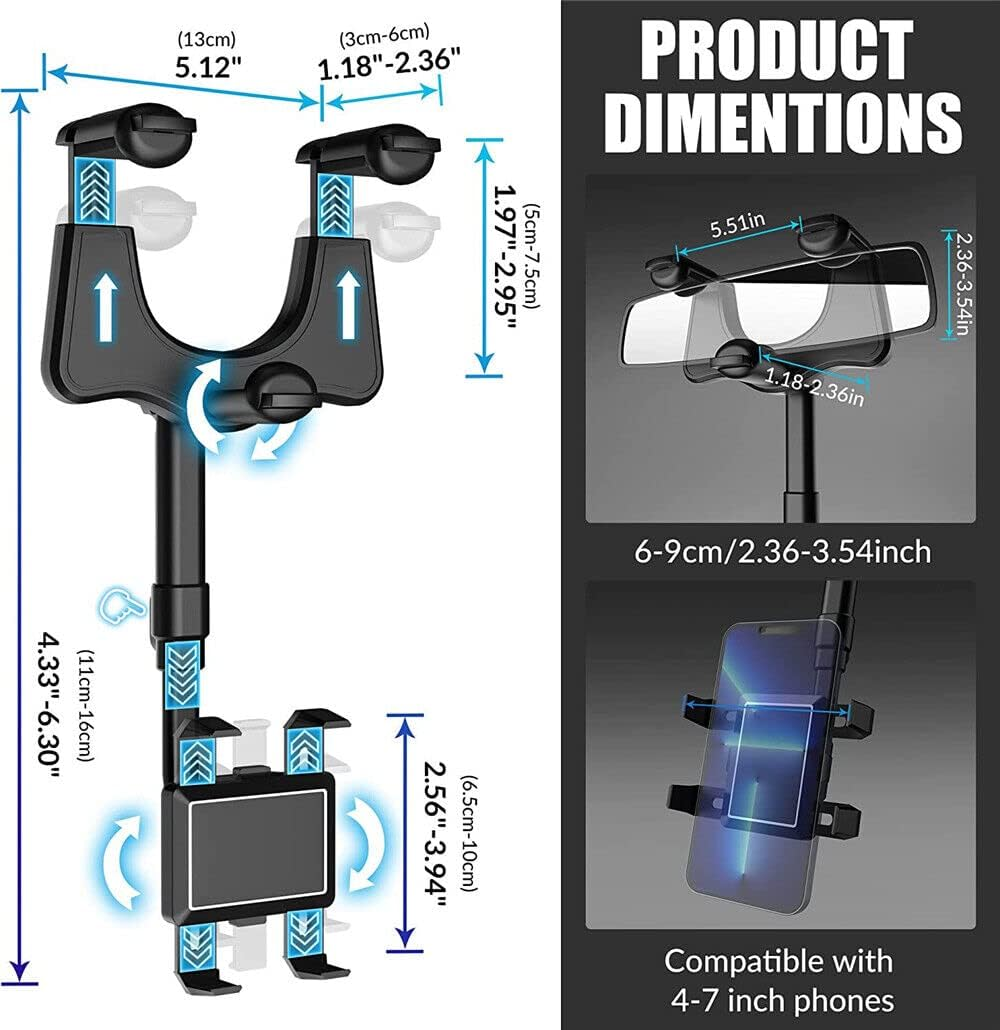 360&deg; Car Rear View Mirror Mount Holder Multifunctional Universal Phone Stand image number 5