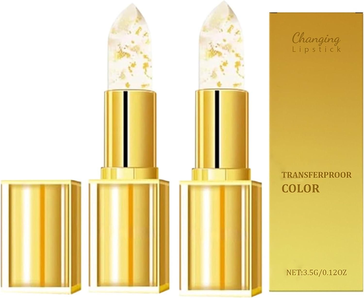 2PCS Color Changing Lipstick,Gold Crystal PH Color-Changing Lipstick - 24HR Transferproof & Moisturizing Lip Gloss,Glossy Shine Lip Gloss for Women Girls image number 2