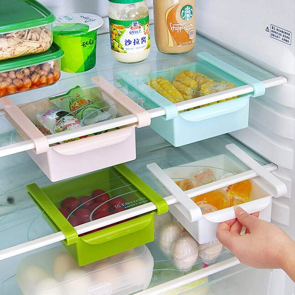 EZONEDEAL Fridge Drawer Organizer, Retractable Drawer Refrigerator Storage Box, Unique Design Pull Out Bins, Fridge Shelf Holder Storage Box, Small Size, Fit for Fridge Shelf (Green)