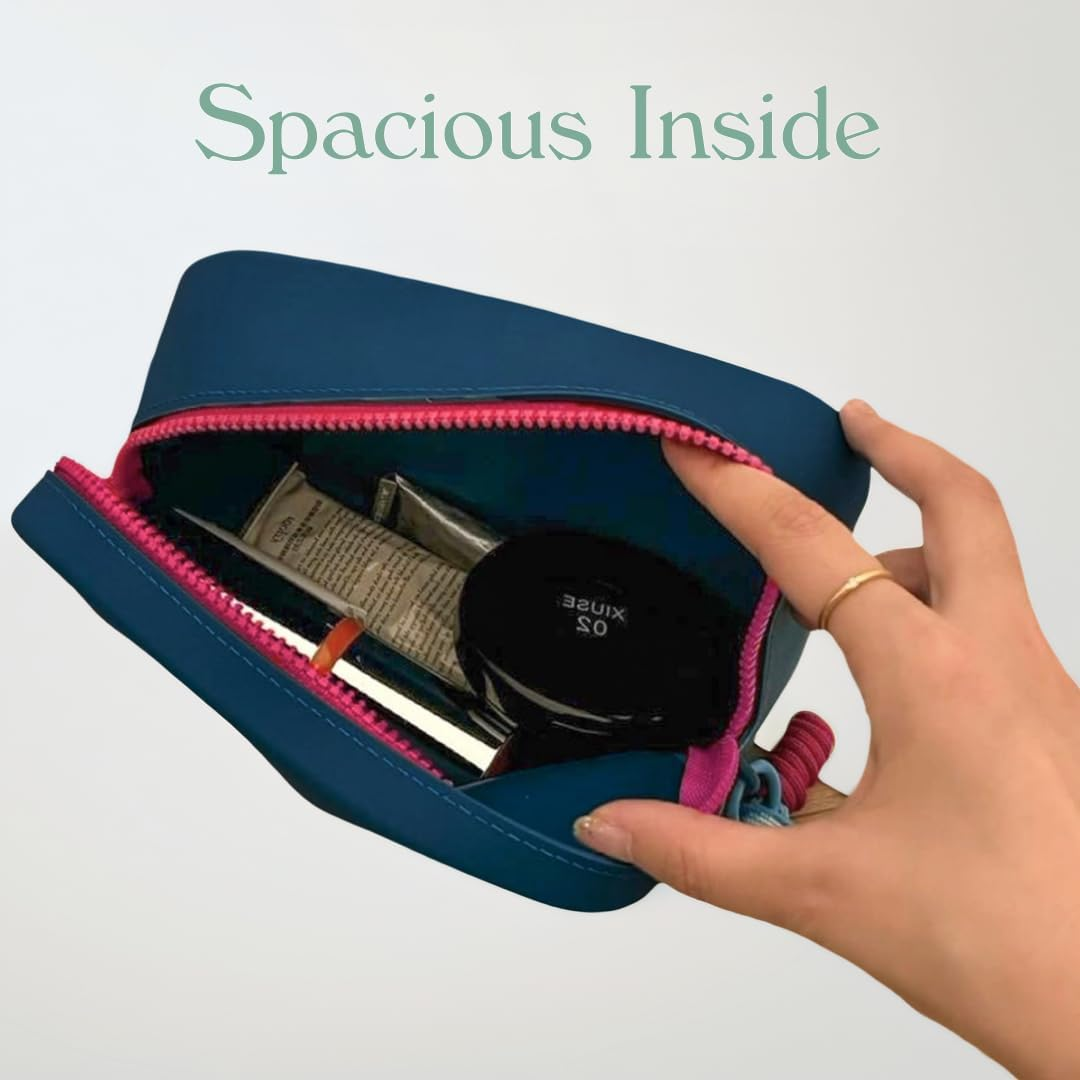 Makeup Bag,Cosmetic Case, Waterproof Stuff Bag, Beach Pouch for Swimming, Travel Makeup Bag, Silicone Toiletry Bag, Makeup Organazier Versatile Zipper Bag (Navy) image number 4