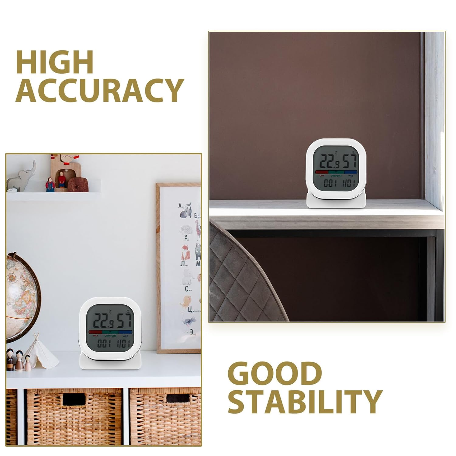 Digital Thermohygrometer for Indoor Use with LCD Screen Accurate Temperature and Humidity Monitor Calendar and Clock Display Lightweight and Portable for Home Office Nursery And image number 6