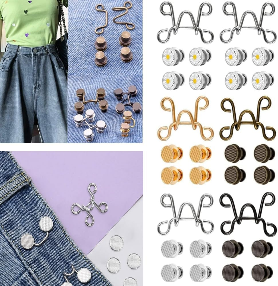 Changyeah 6 Sets Adjustable Waist Buckle Extender Sets,Pant Waist Tightener Instant Jean Buttons for Loose Jeans Pants Clips for Waist Detachable Jean Buttons Pins No Sewing Waistband Tightener image number 4