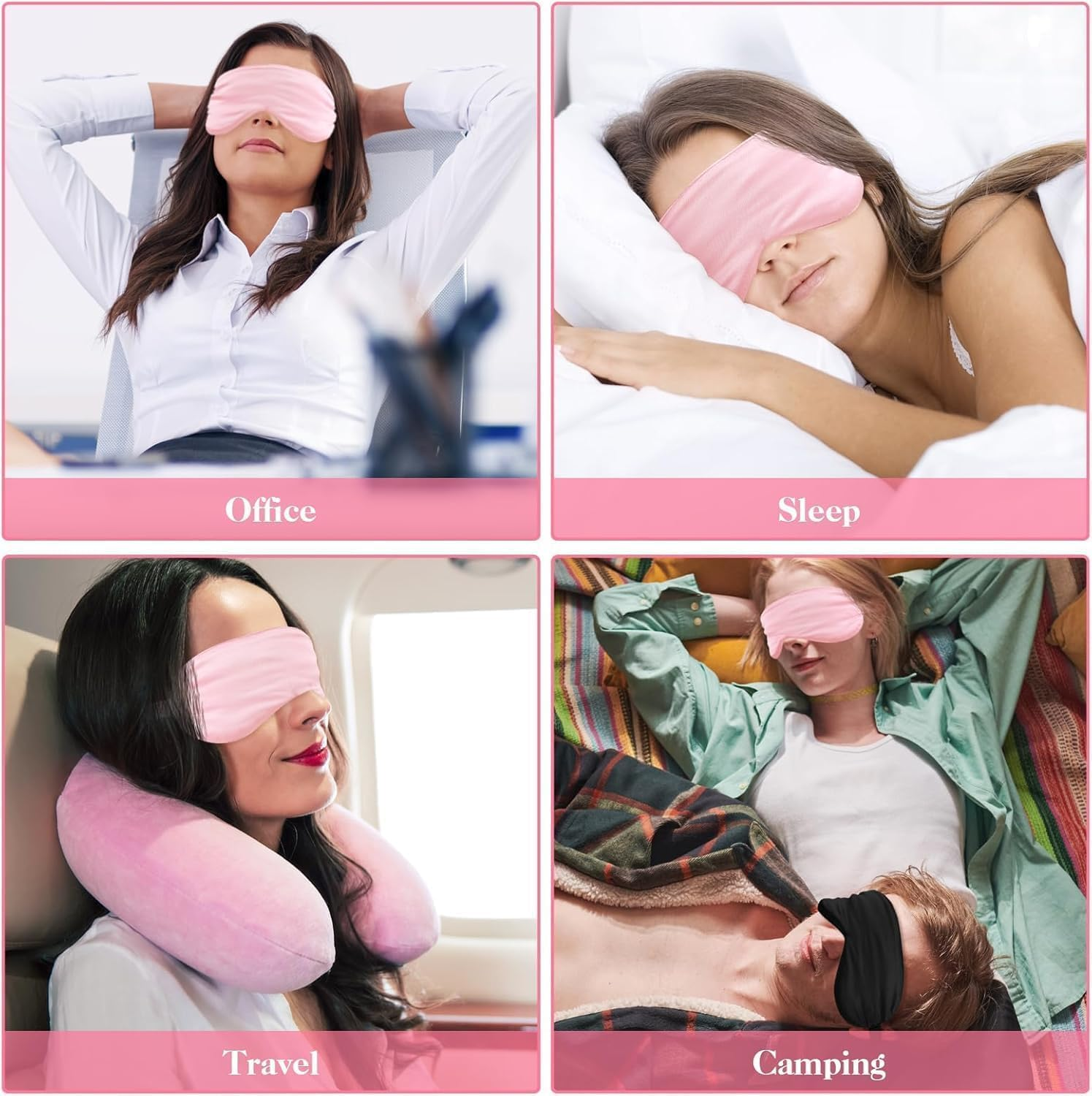 Silk Satin Travel Blackout Eye Mask with Elasticated Strap, 3 Pcs Silk Sleep Mask Eyes Masks, Sleeping Satin Blackout Eye Mask for Night Sleep and Travel