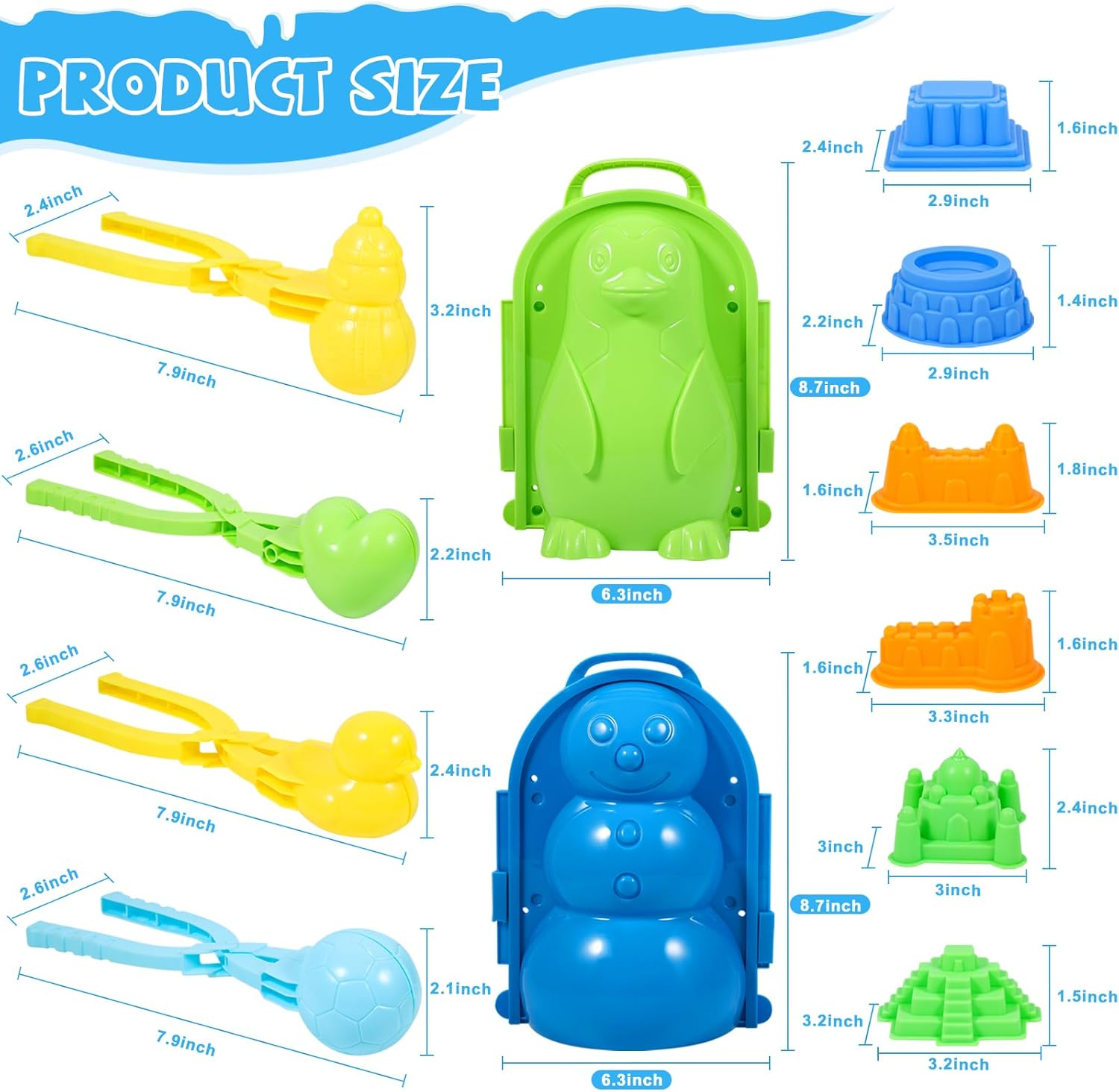 JOLLYFUN Snowball Makers Kit for Kids, 13 Pcs Winter Snow Toys with Duck & Penguin, Snowman Molds, Carry Bag, Outdoor Snow Sand Castle Building Toys for Toddlers & Children image number 4