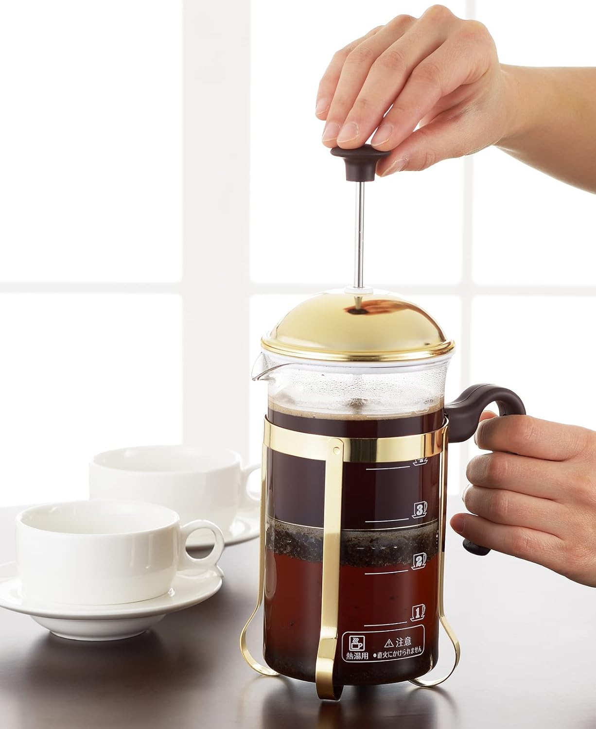 Yoshikawa SJ3306 Coffee Press, Tea Server, 25.4 Fl Oz (750 Ml), French Press, 5 Cups, Graduations, Made in Japan, Mocha Brown image number 3