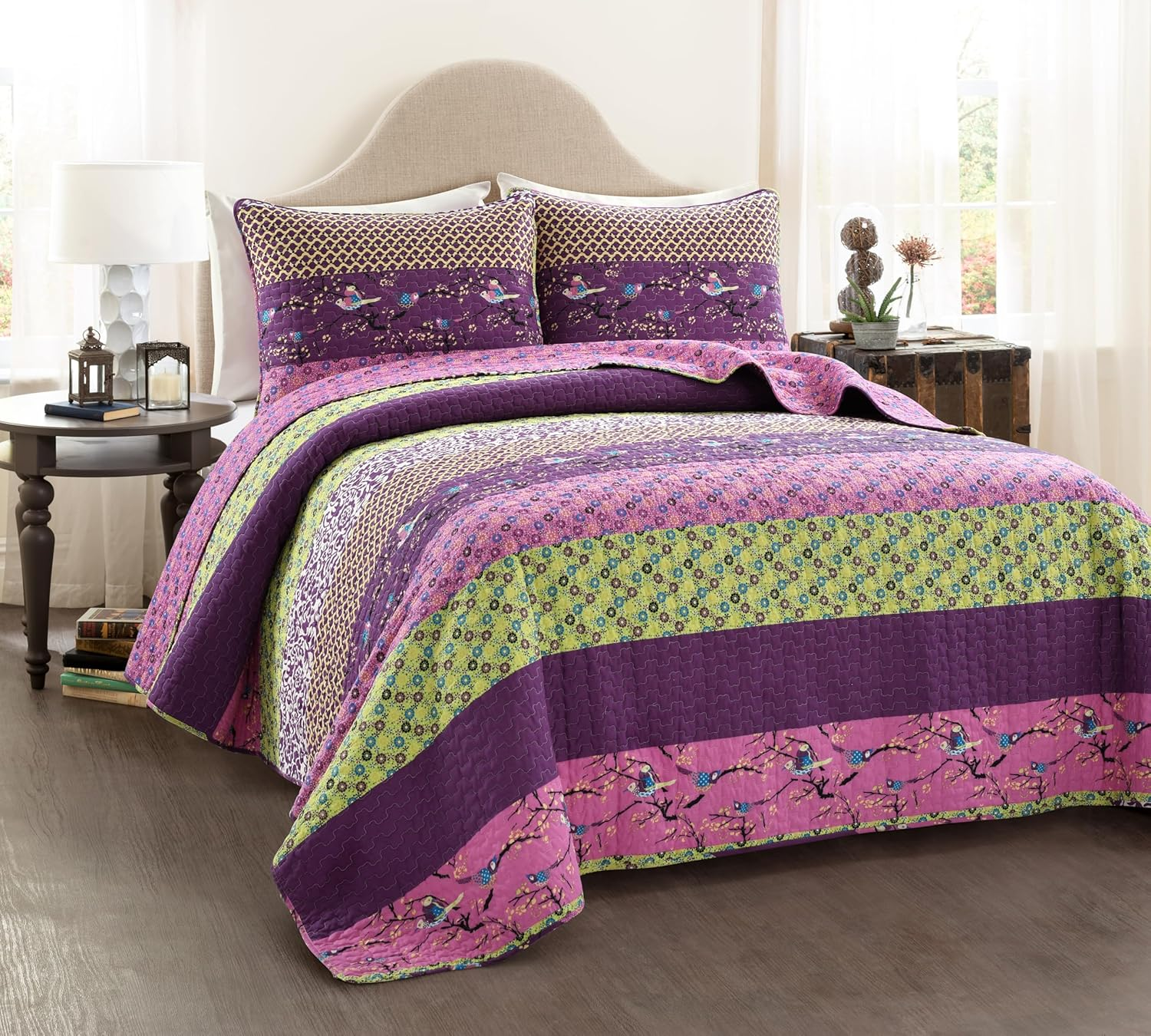 Lush Decor Royal Empire 3-Piece Quilt Set, King, Plum image number 5