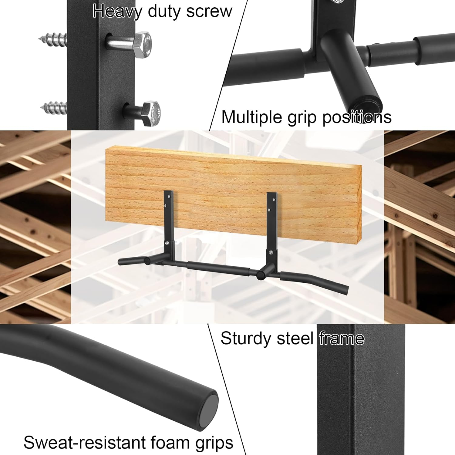 Raylove Pull up Bar 440 Pounds Max Weight Capacity - Heavy Duty Steel Multi-Grip Strength Training Bar for Ceiling/Overhead Mount, Chin-Up & Pull-Up Fitness Trainer for Home Gym, Men & Women image number 2