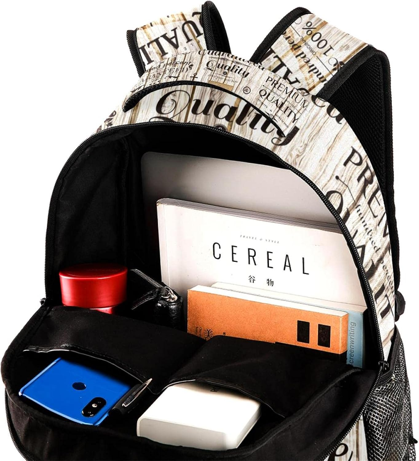 Nostalgic Wood Grain Words Backpack Students Shoulder Bags Travel Bag College School Tote Backpacks image number 3