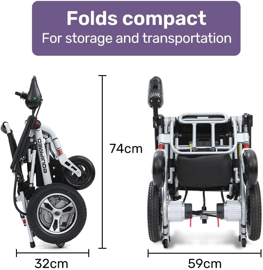 "Equipmed Ultra-Light Power Wheelchair, Tight Turning, Airline Approved, Folding, ARTG Certified, Aluminium Frame, Lithium Battery, Grey" image number 1