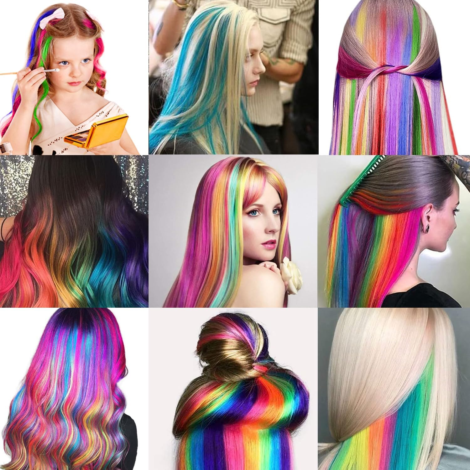 JOOTUEPO 22 PCS Colored Hair Extensions Clips, Colored Clip in Hair Extensions, Colorful Party Highlights Hairpieces Rainbow, Hair Accessories for Kids Girls Women image number 3