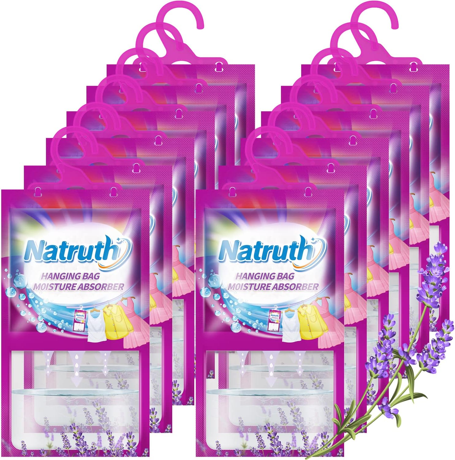 NATRUTH High Capacity Hanging Moisture Absorber Bag,12 Packs Lavender Dehumidifier Bags for Closet,Home,Bathroom,278G per Bag, Lasting Damp Absorption image number 4