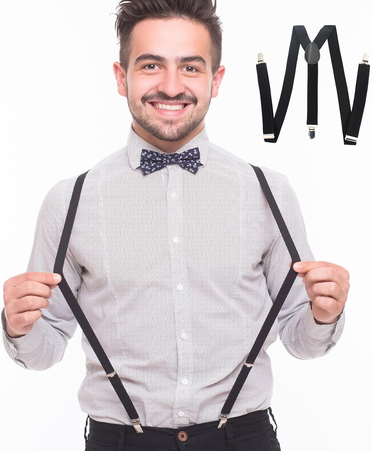 Suspenders Men, Black Suspenders, Solid Straight Clip Suspender, Elastic and Adjustable Men'S Braces(Black) image number 5