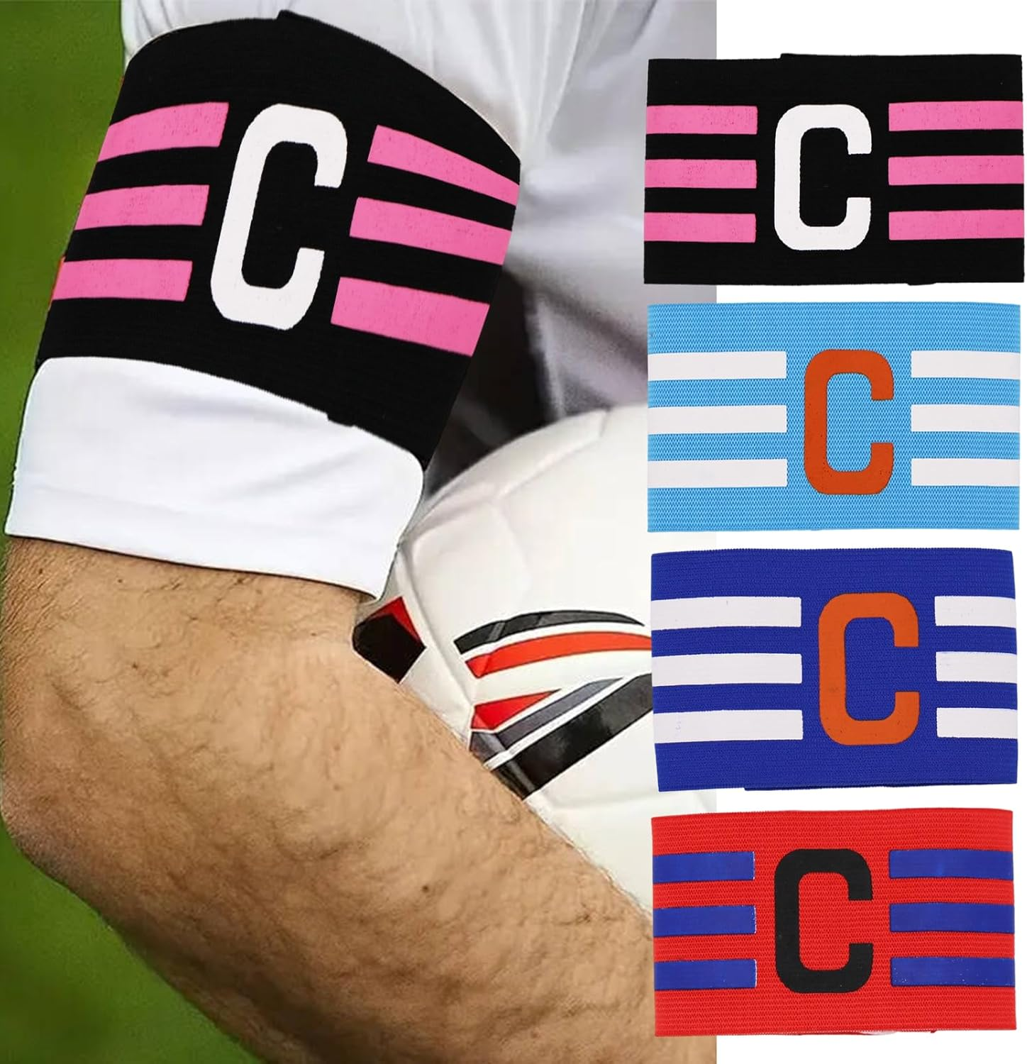 4 Pack Soccer Captain Armband，Adjustable Football Captain Bands for Adults & Kids，Durable Soccer Captain Adjustable Armband image number 3