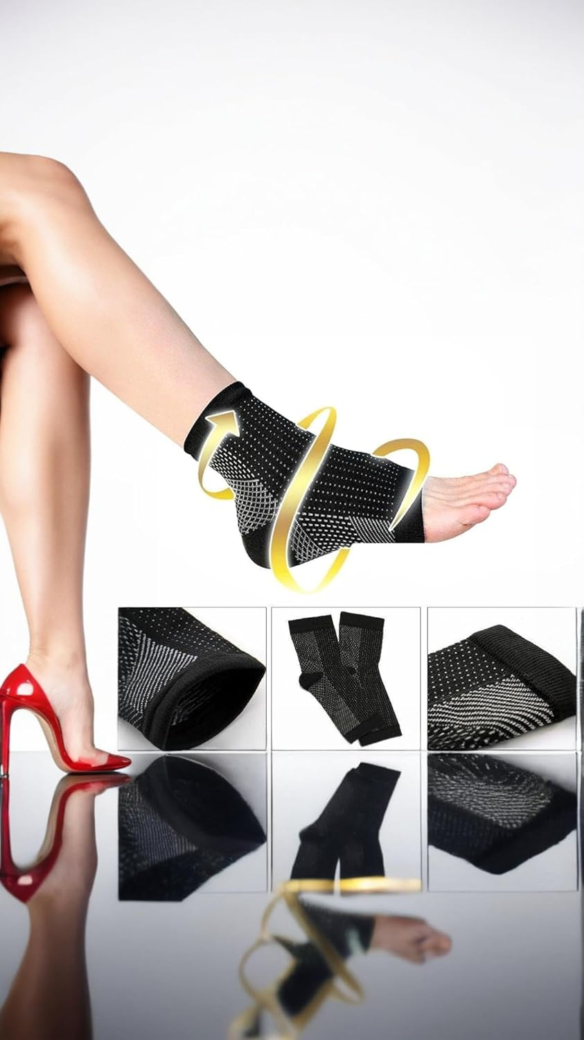 5 Pairs Copper Compression Socks Ankle Brace Neuropathy and Tendonitis Relief Pain Management Foot Compression Sleeves for Men and Women (Size S/M White Black and White Dots) image number 3