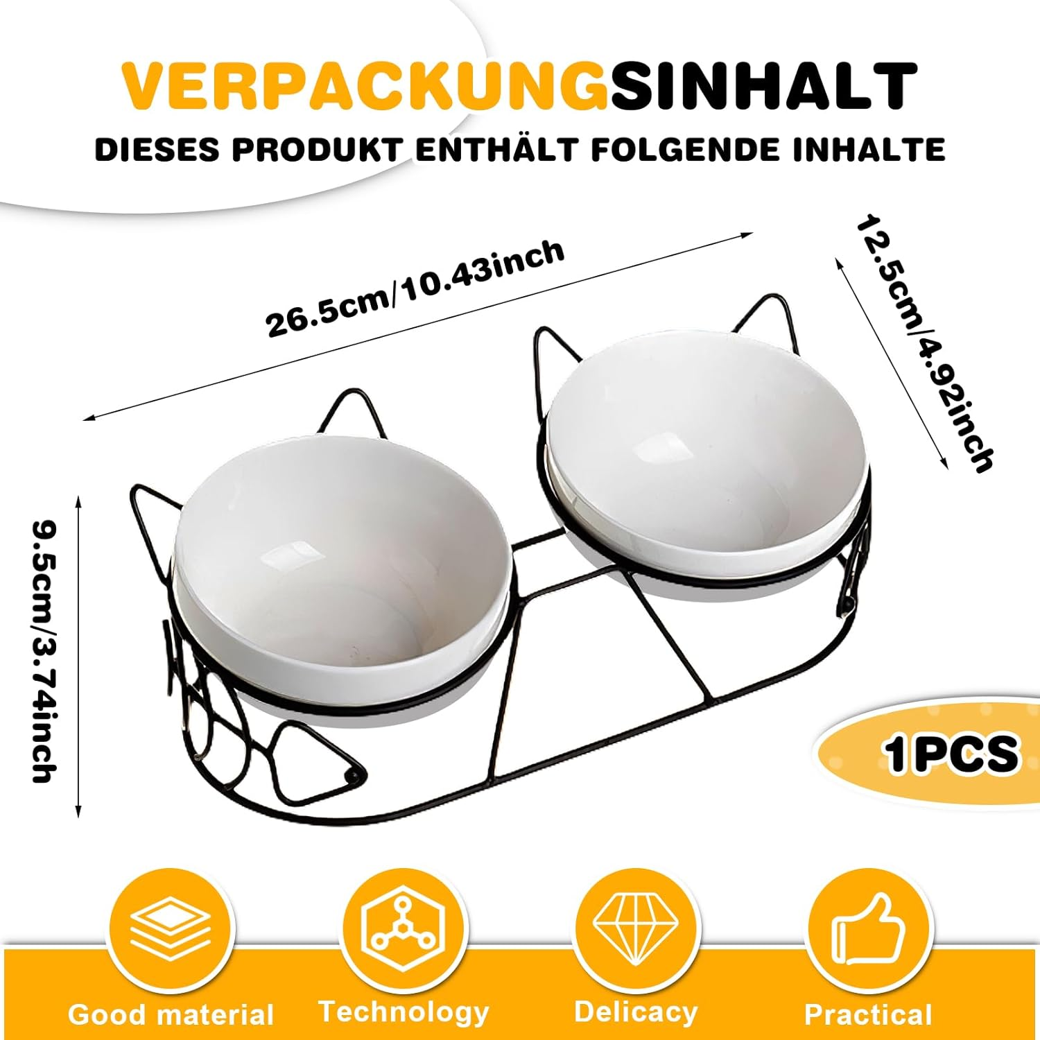 Raised Cat Bowl, Ceramic Feeding Bowl, Feeding Station, Raised Set of 3 with 15&deg; Tilted for Cats and Small Dogs, Double Bowl image number 4