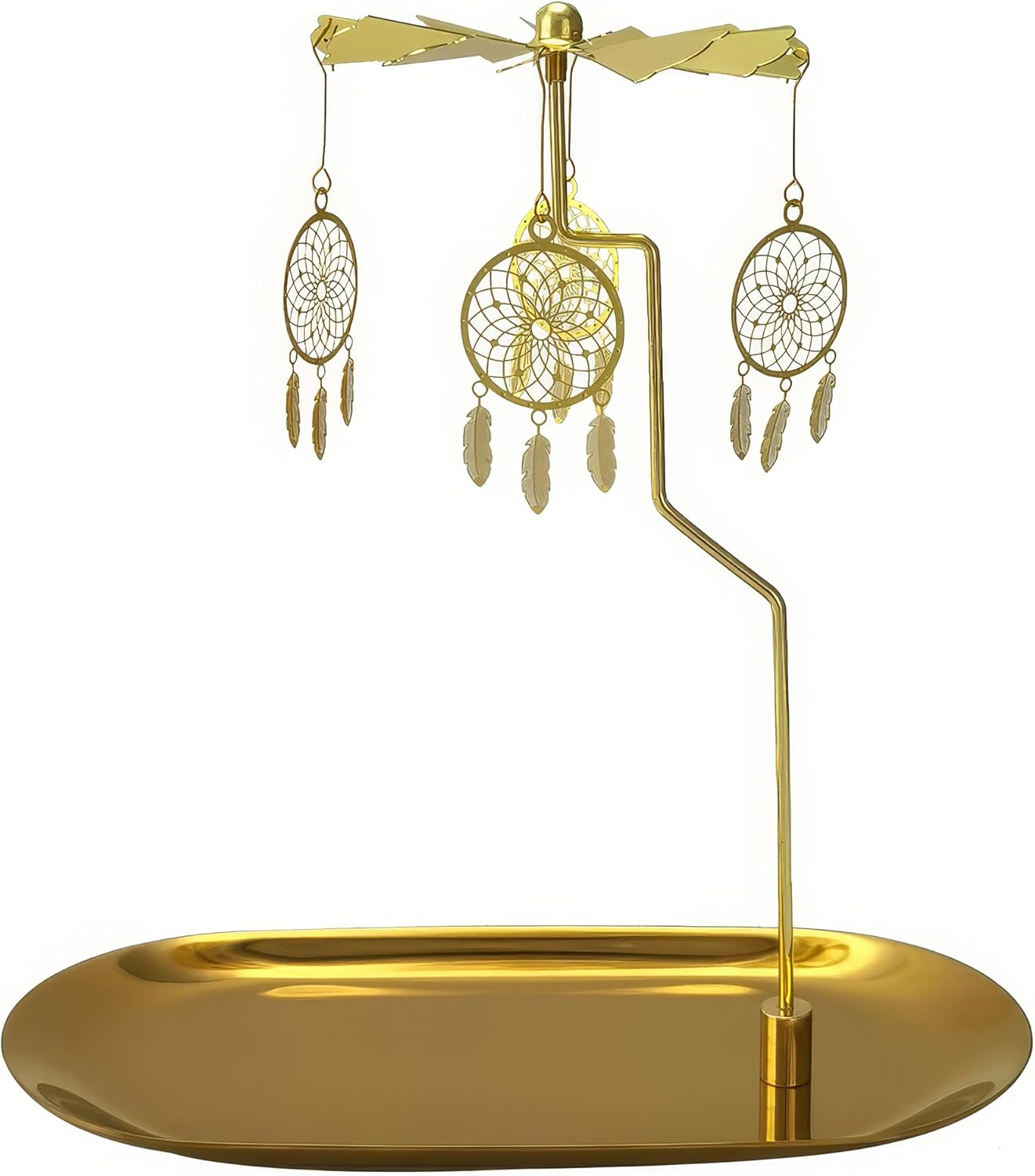 Gold Rotating Candle Holder, Spinning Fairy Carousel for Tealights, Decorative Centerpiece with Jewelry Tray (Fairy)
