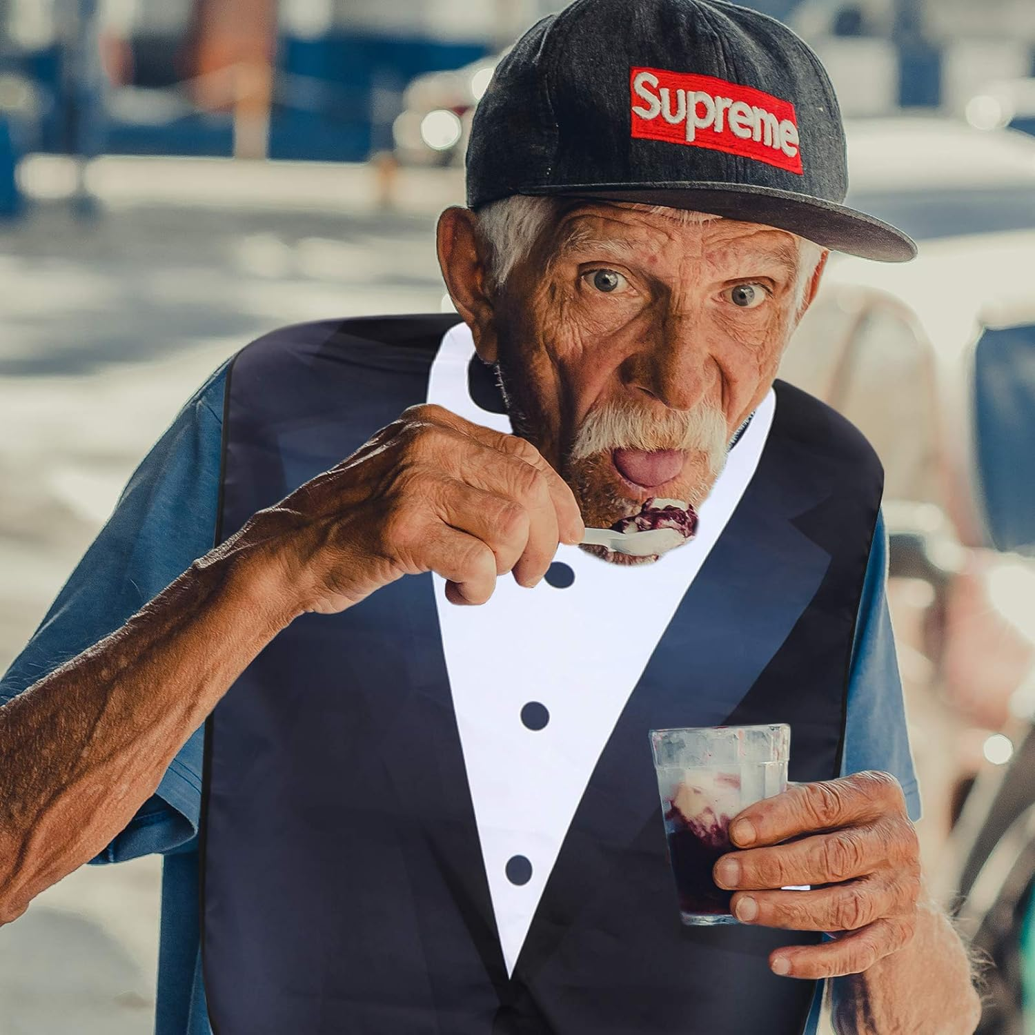 AIEX Adult Bibs for Eating Men Bow Tie Pattern Machine Washable Clothing Protectors with Crumb Catcher for Elderly Men - Costume 04 image number 2