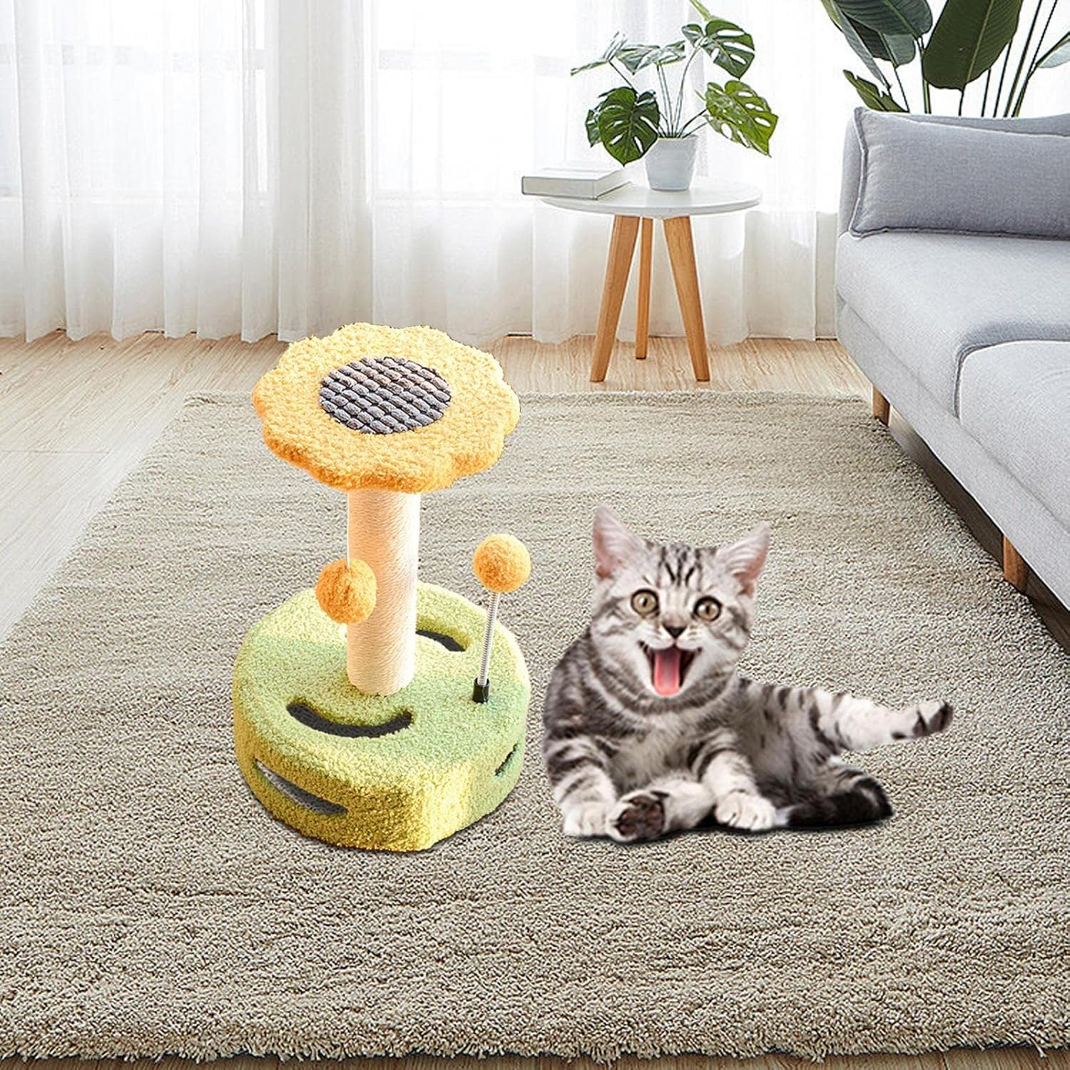 Cat Scratching Post Sisal Rope Scratch Post Cat Furniture Protector Cat for Rest Scratcher for Pet Supplies, Pink Light Blue (Color : Yellow Green) image number 2