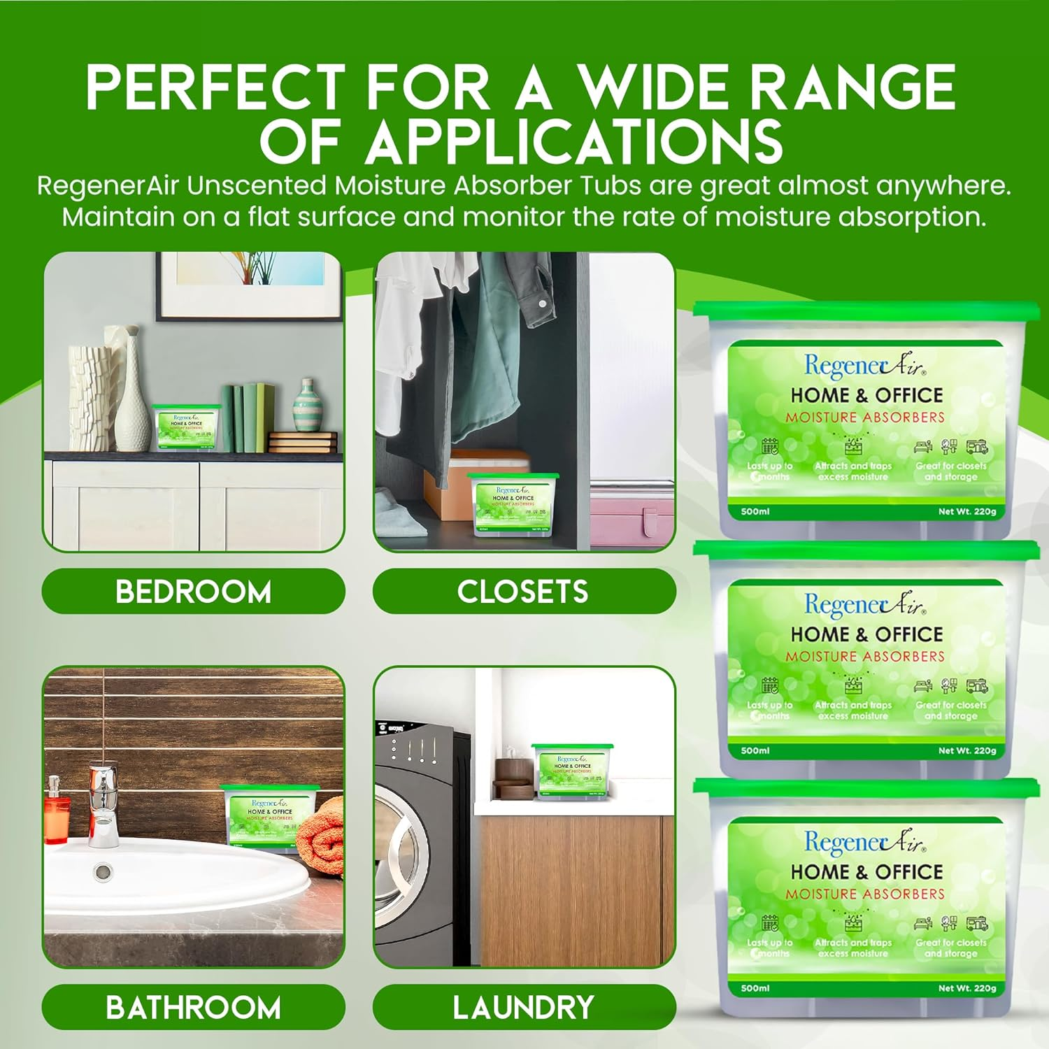 Regenerair Moisture Absorber Dehumidifier Purifier Unscented 8 Pack for Closet Bathroom Laundry Kitchen Office Condensation Mold image number 5