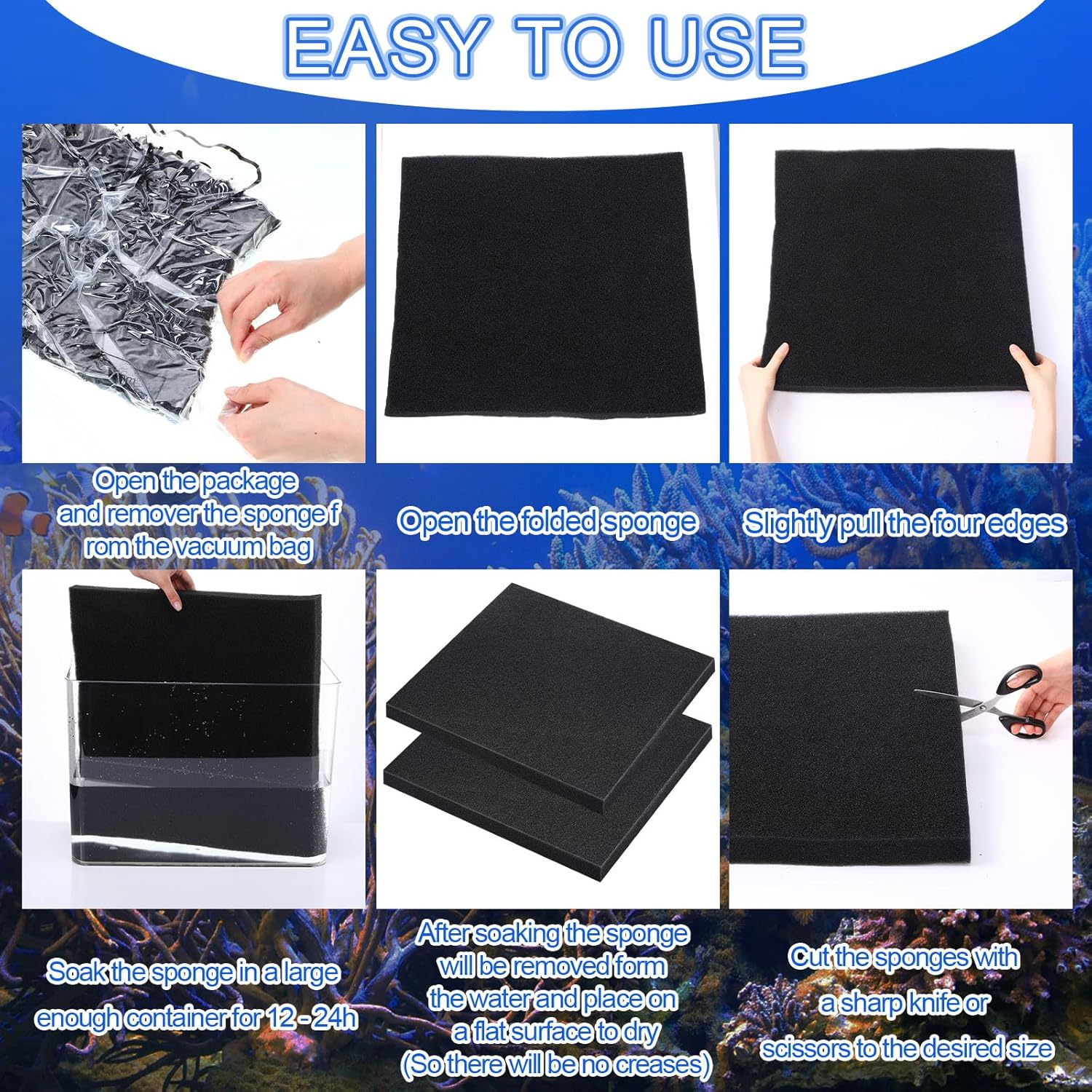 Glooglitter 2 Pcs Aquarium Filter Foam Sponges Filter Media Pad 19.69 X 19.69 X 1.57 Inches Black Fish Tank Sponge Filter for Aquarium Aquatic Pet (50PPI) image number 6