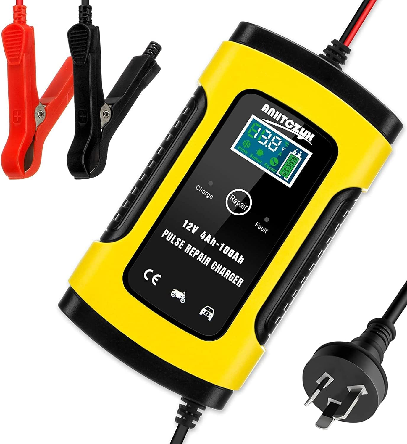 B-Qtech Car Battery Charger, 12V 6A Intelligent Automatic Battery Charger with LCD Screen, Portable Trickle Charger for Car, Motorcycle, RV, SUV, Lawn Mower, Boat, ATV and More