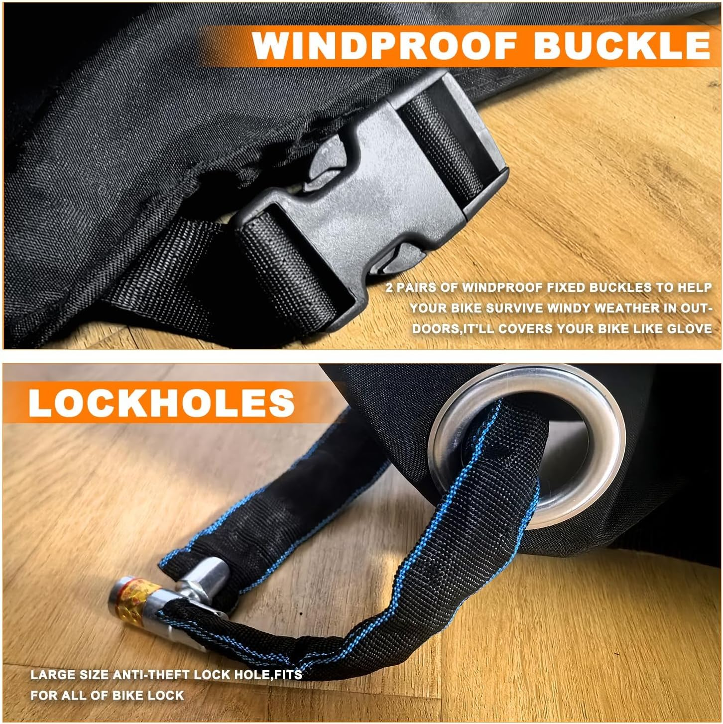 Clawscover Bike Covers Outdoor Storage Waterproof for 2 Bikes,Heavy Duty 600D Polyester,Durable Anti-Uv,Weatherproof Ebike Bicycle Electric Bike Cover, Buckles Straps,Reflective Handle,82''X36 X43.3 image number 5