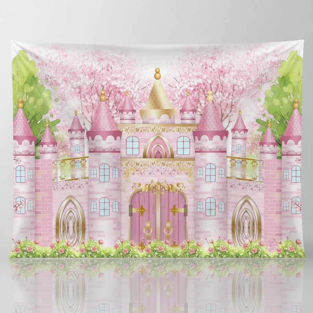 Princess Castle Backdrop for Birthday Party Photography, Vinyl Cloth Background Decor for Kids Baby Shower Wedding Bridal Shower - Yosten