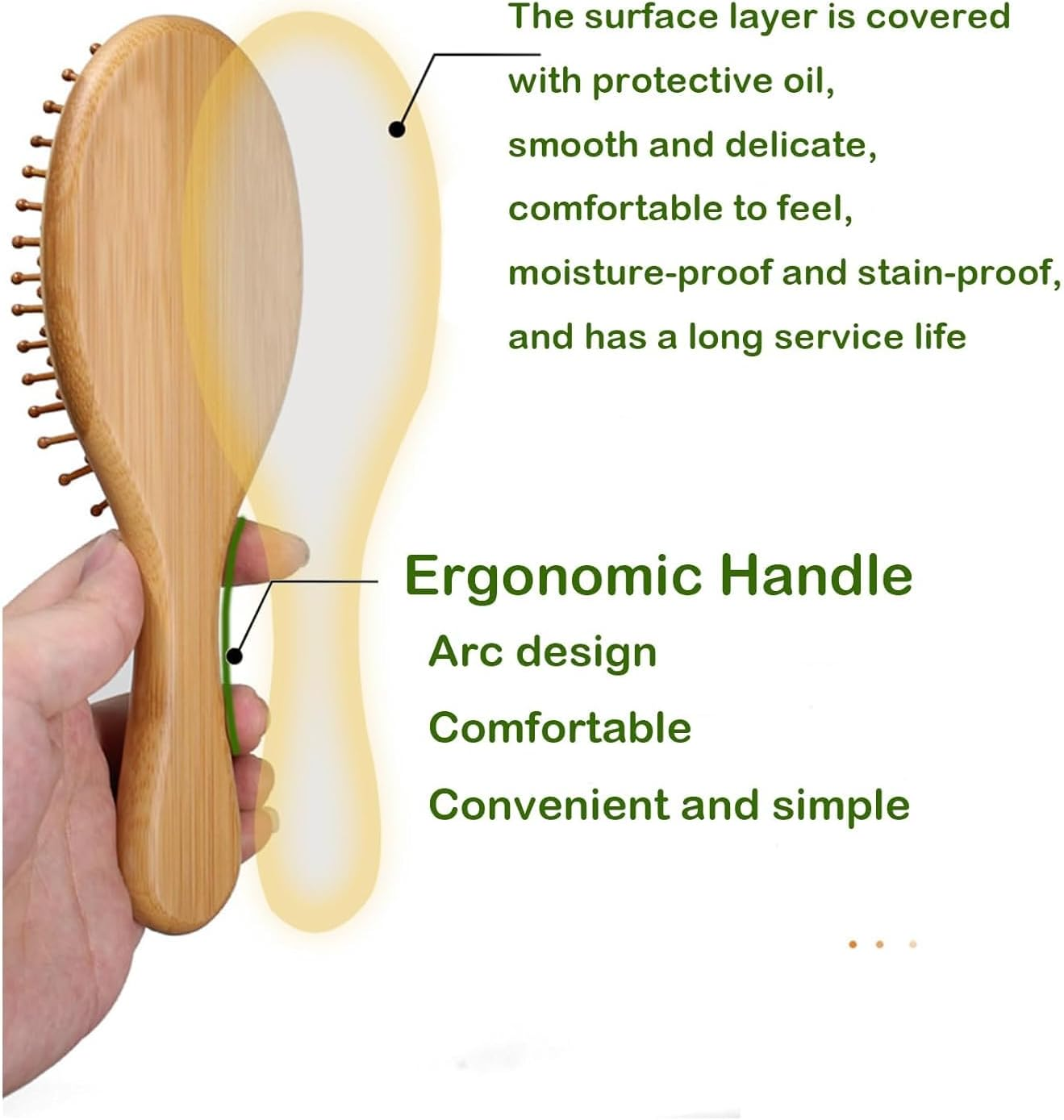 Bamboo Hair Brush for Hair Growth Kit &ndash; Natural Bamboo Bristles Wooden Paddle Brush, Scalp Massage & Detangling for Women, Men & Kids, All Hairs Types, Ergonomic Handle - Wood Color image number 2