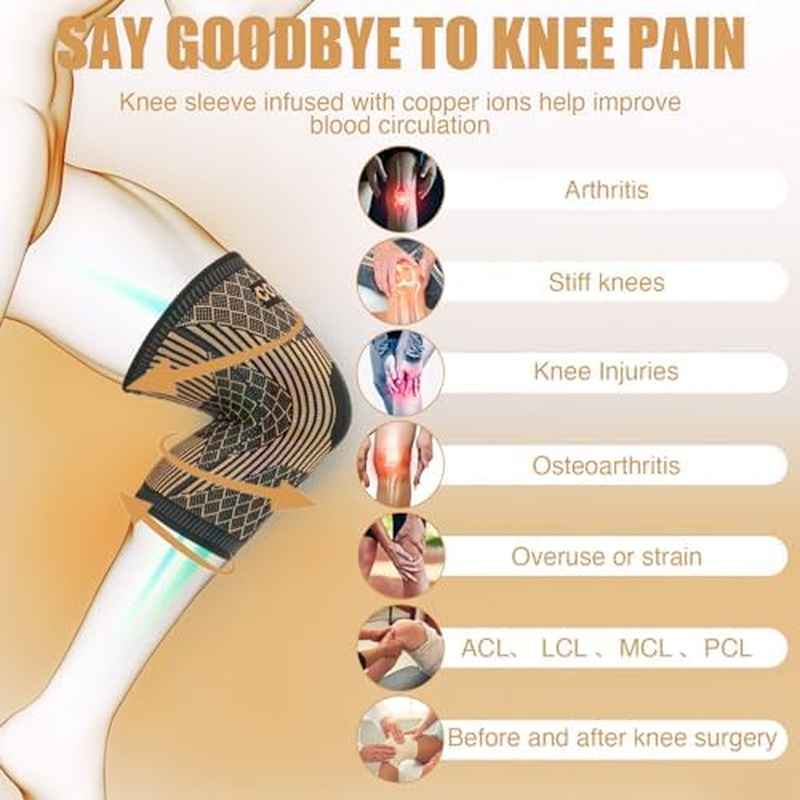 Copper Knee Braces for Women and Men - 2 Pack Compression Knee Sleeve for Knee Pain and Recovery Support, Arthritis, Meniscus Tear, Knee Support for Running, Workout Sports image number 3