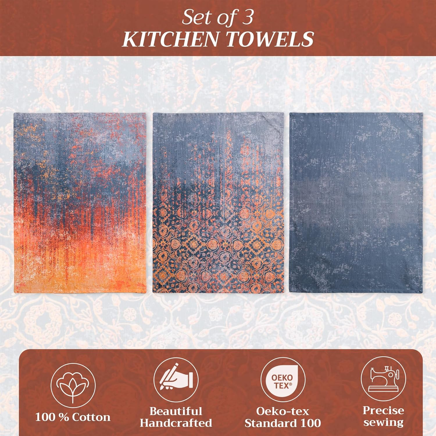 Maison D'Hermine Kitchen Towels Set of 3 100% Cotton 27.50" X 20" Reusable Cloth Tea Dish Towels Absorbent with Hanging Loop for Kitchen, Home, Dining, Cocktail Parties (Imperfection) image number 6