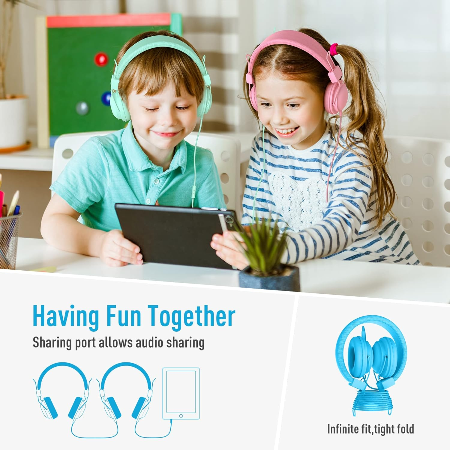 AILIHEN Kids Headphones Bulk 10 Pack for School K-12 Students, Classroom Wired Headphones with Microphone & 85Db Volume Limited & Sharing, 3.5Mm Jack for Chromebook, Computer, Laptop (Multicolor) image number 5