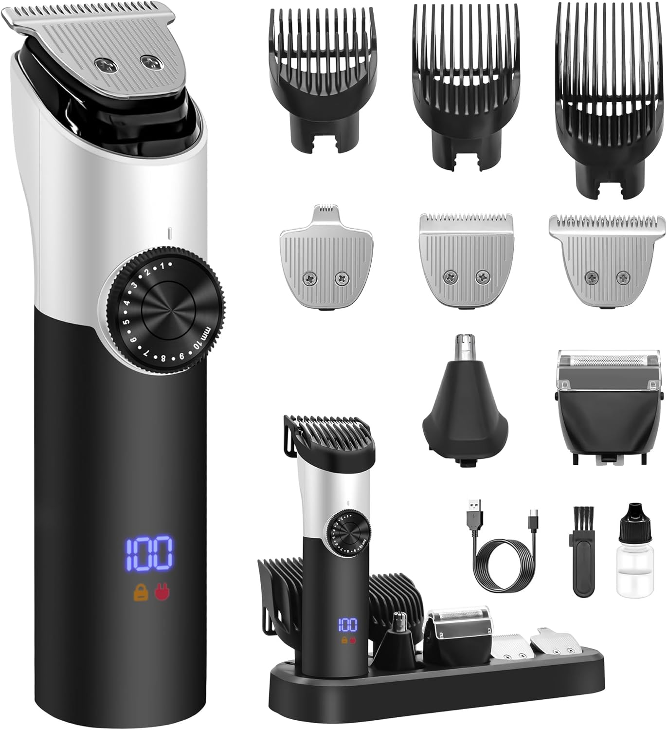 5-In-1 Hair Trimmer Set, Men'S Beard Trimmer, T Blade Zero Gapped Trimmer, Hair Clippers with LED Display, Electric Hair Trimmer for Men with 3 Guide Combs image number 3