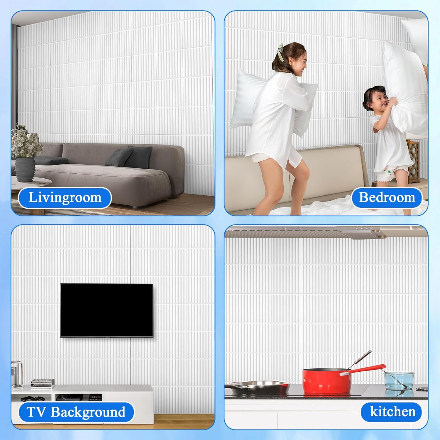 Nuanchu 32 Pcs 3D Slat Wall Panels 12 X 12 Inch PVC Fluted Textured Panel Cuttable Glue up Wall Art Decorative Tiles for Ceiling Studio Bathroom Interior TV Background (White)