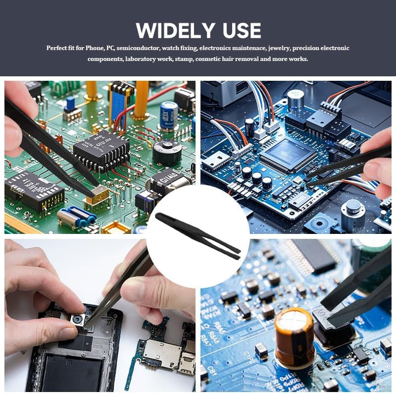 Plastic Tweezer Anti-Static Precision Flat Tip for Jewelry Making DIY Beauty Electronics Repair Tool Black 3 Pieces image number 2