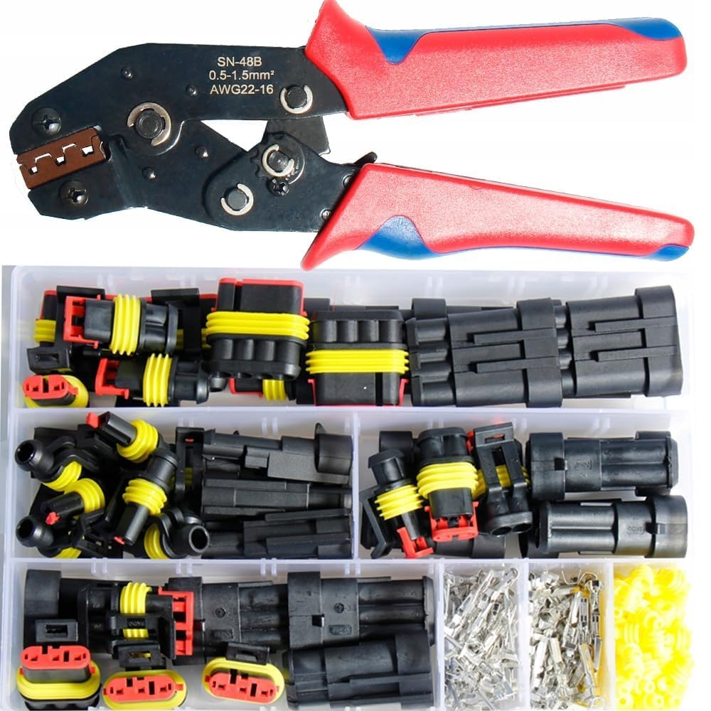 352PCS Waterproof Car Connector 1-4 Pin Connection Kit with Ratchet Crimp Tool 48B Waterproof Nylon for Car Marine and Outdoor Wire Connection image number 4