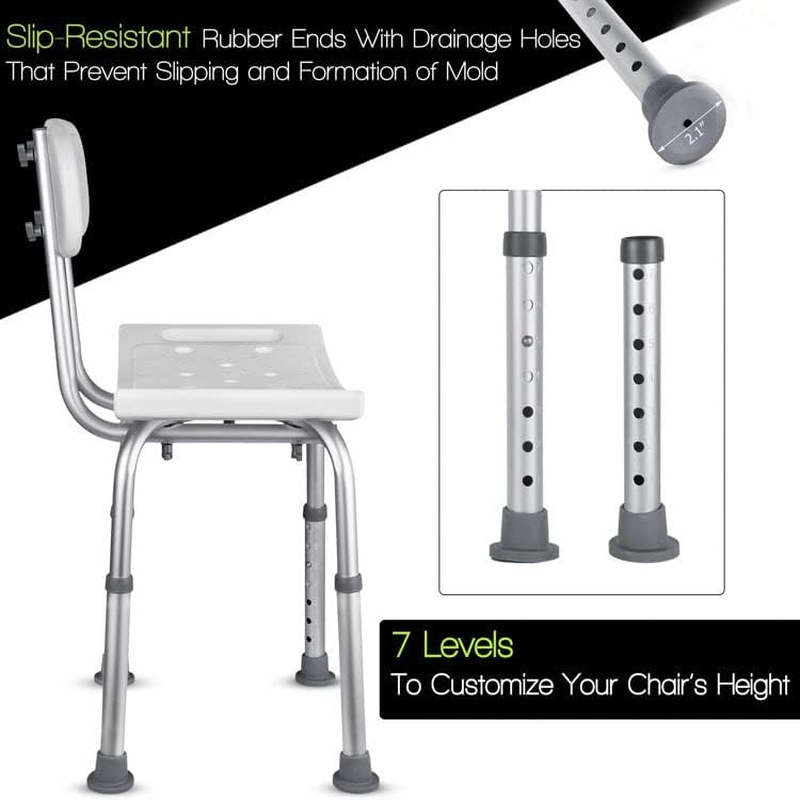 Shower Chair with Back Removable - Shower Chair Platform Anti-Slip Shower Bench, Adjustable Shower Seat for Seniors, Elderly, Handicap, Disabled, White image number 6