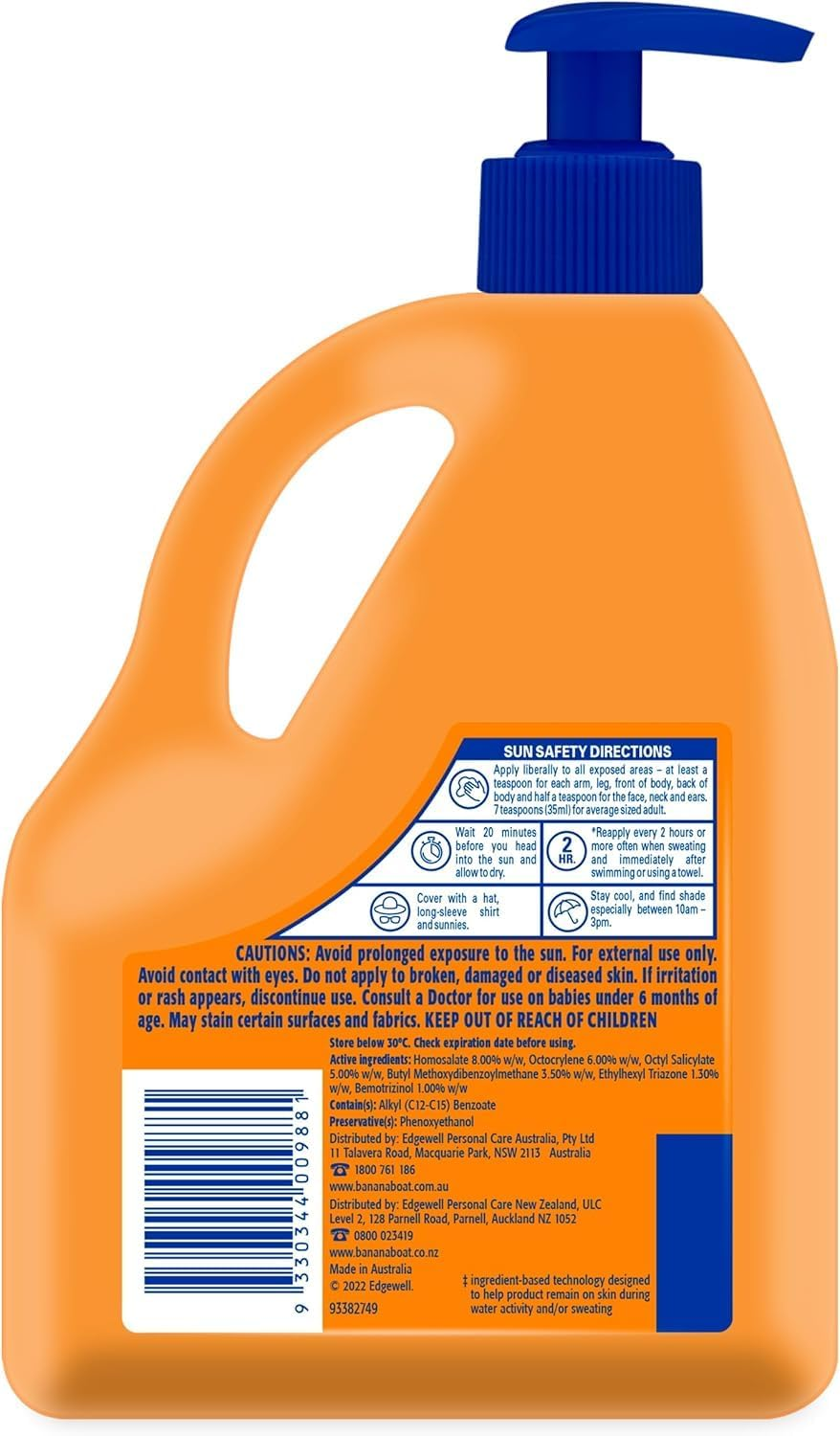 Banana Boat Sport Sunscreen Lotion SPF50+ 1L, UVA/UVB, Non-Greasy, Sweat Resistant, 4-Hour Water Resistant, Made in Australia