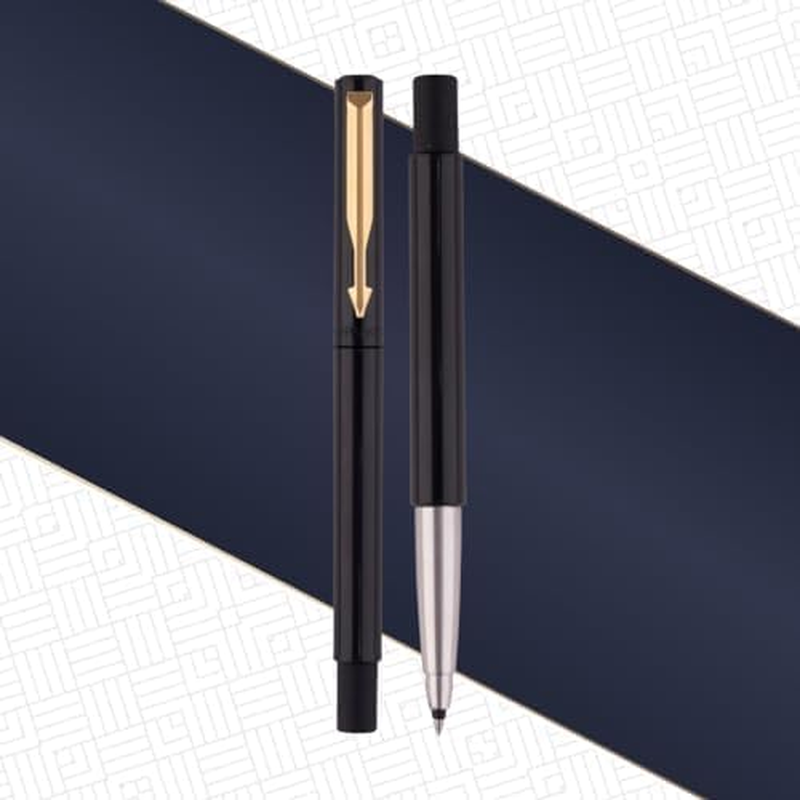 Parker Vector Standard Black Body Gold Trim Roller Ball Ink Pen, Writing Pens, Blue image number 3