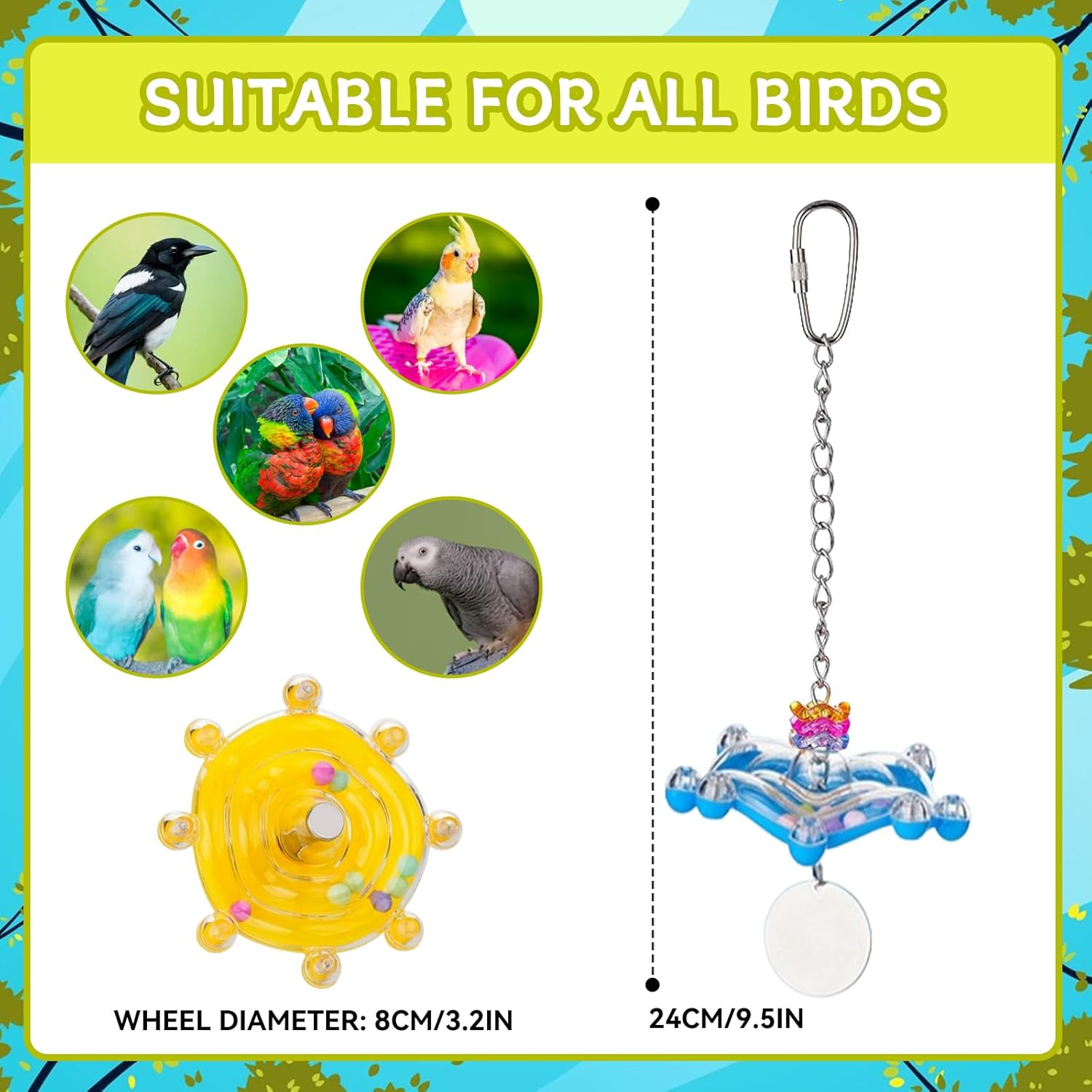 SUSOO 2 Pcs Funny Parrot Spinner Rattle Toy Wheel for Bird Cage Accessories,Interactiv Chewing Exercise Bird Toys for Cockatiels, Conures,Colorful Parakeet,African Grey,Budgies Enrichment Toys image number 4