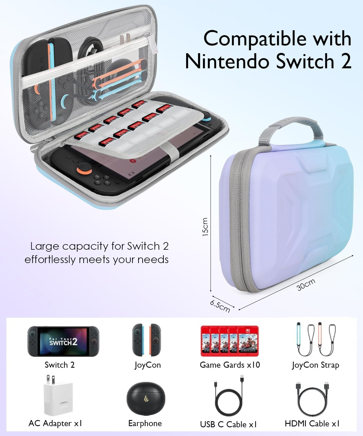 Churiyameen Carrying Case for Nintendo Switch 2(2025) Compatible with Console & Accessories Game,Shockproof Protective Hard Shell,Portable & Durable Large Capacity Storage Travel Case(Black) - Black image number 6