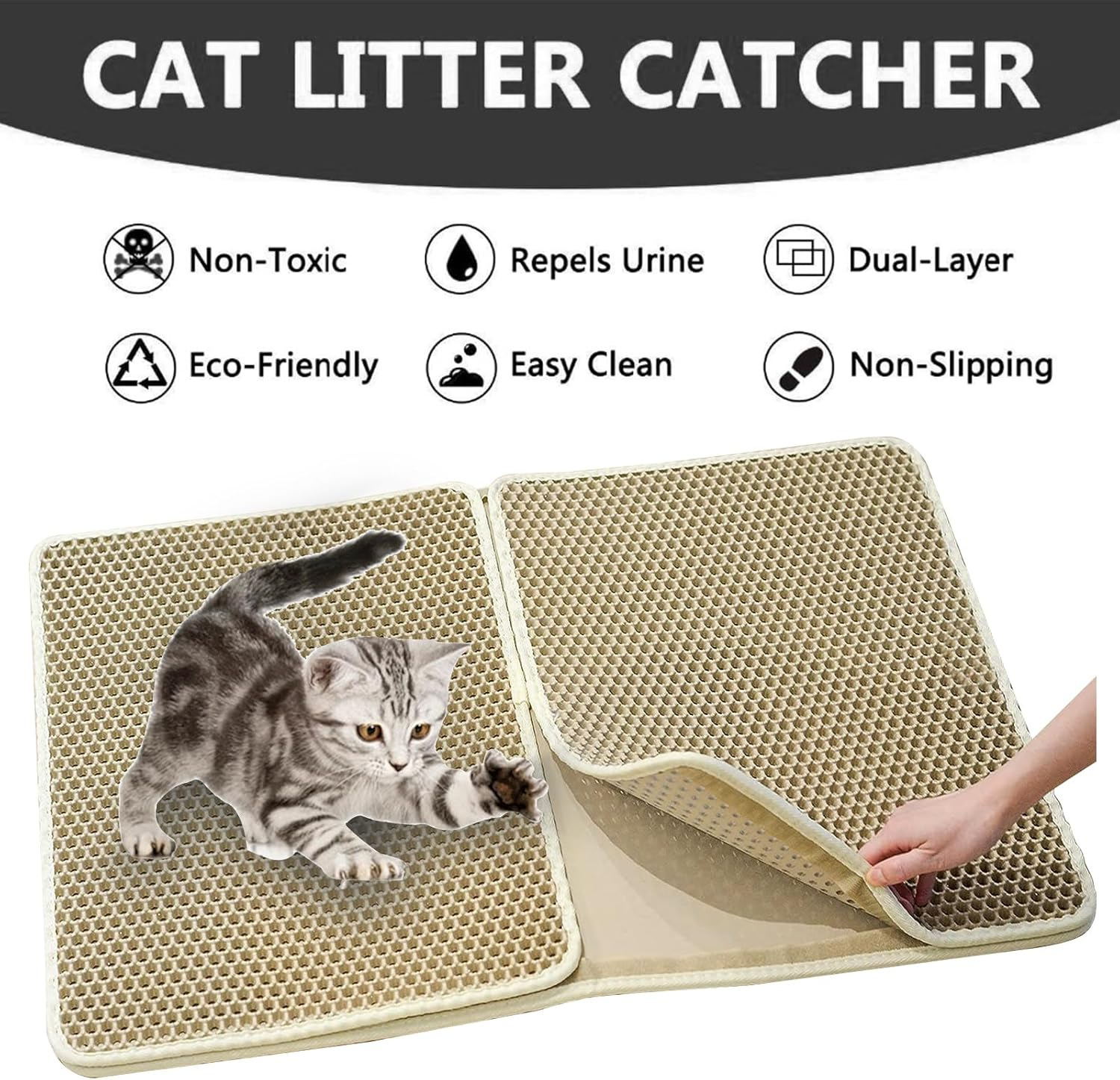 Premium Double Litter Mat, EVA Cat Litter Tray Mat, 58 X 75 Cm, Foldable Cat Litter Mat, Honeycomb Design Mat, Waterproof Double Layer Design, Honeycomb Mat image number 1