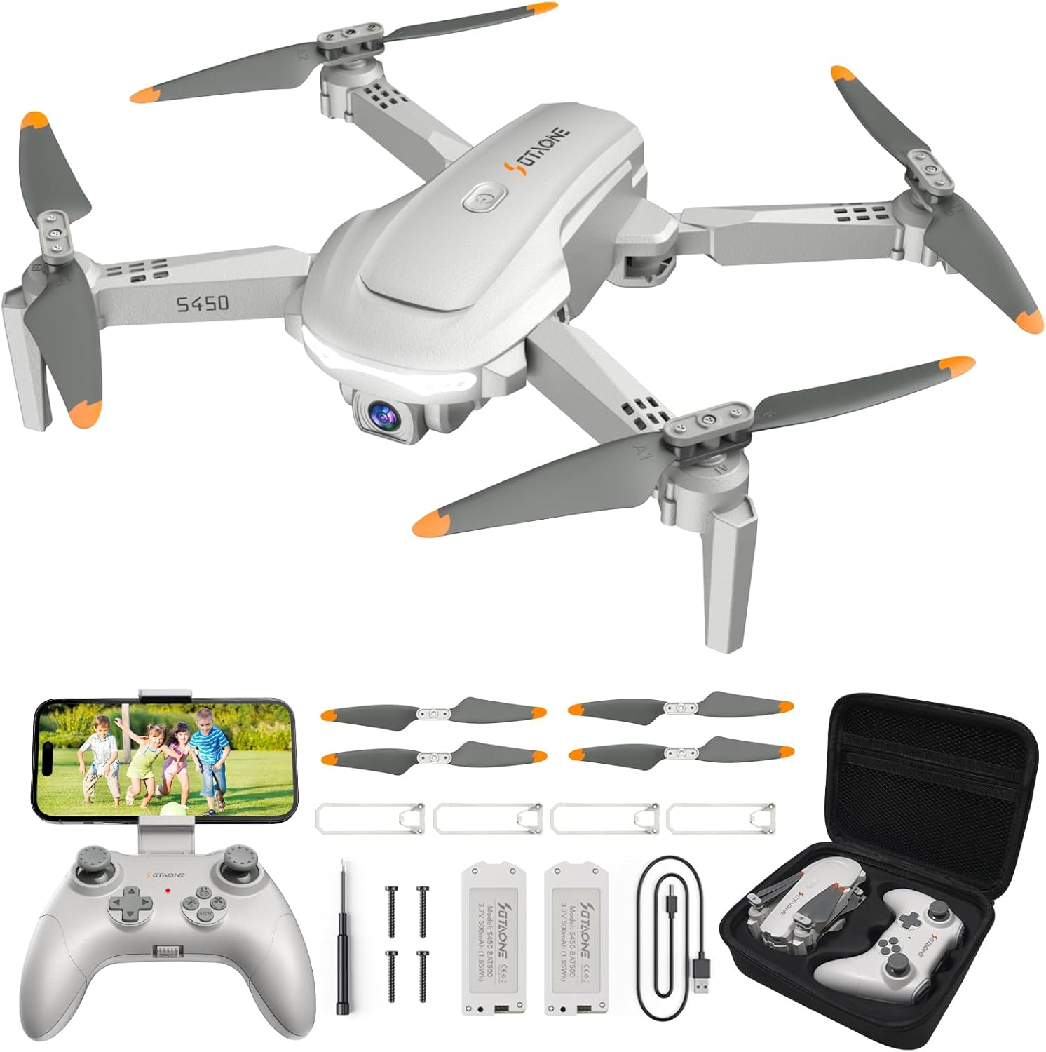 S450 Drone for Kids Adults with 1080P HD Camera - Foldable FPV Remote Control Toys Gifts for Boys Girls, Mini RC Quadcopter with One Key Start, Voice Control, 2 Modular Batteries, Carry Case image number 2