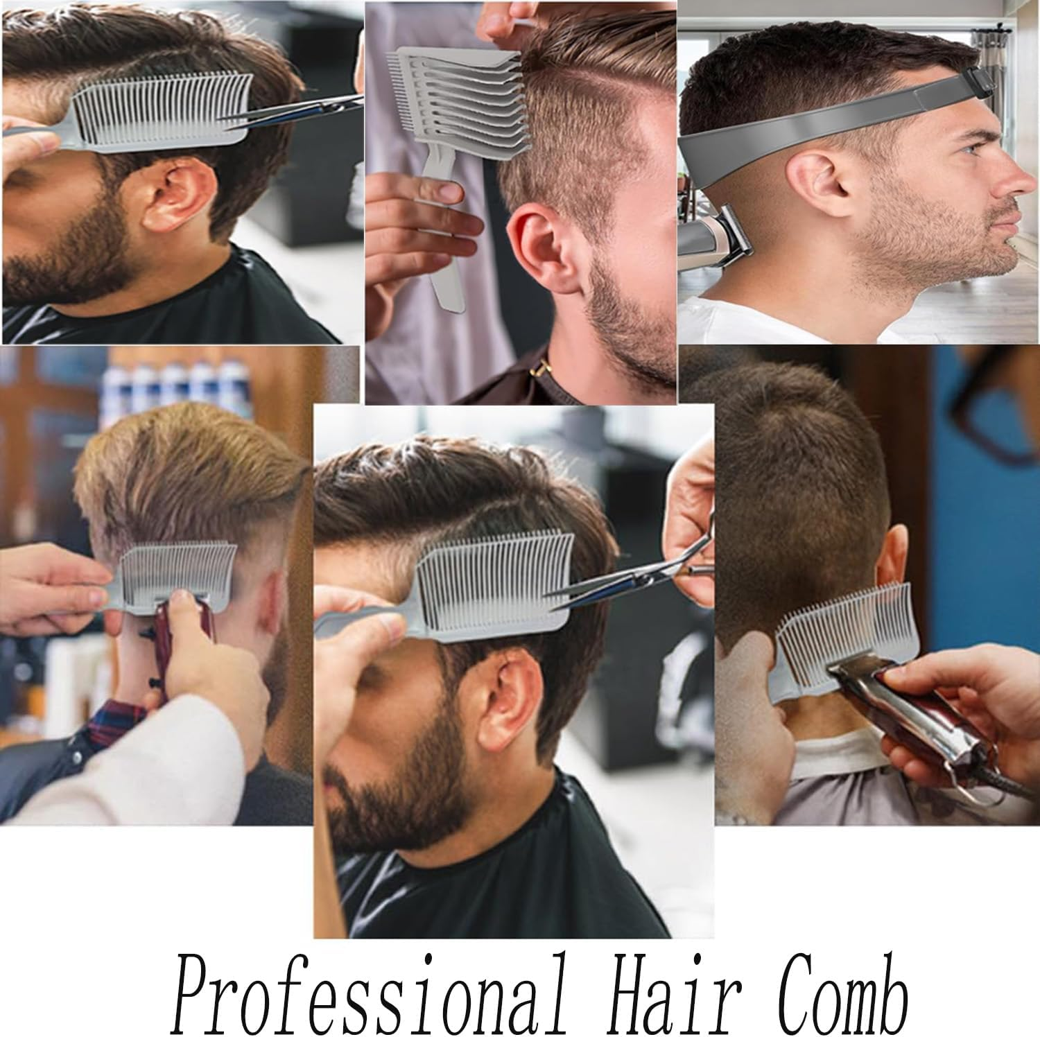 Hysgscwd 3Pcs Barber Fade Combs, Fade Hair Trimming Guide for Men, Neckline Shaving Template, Hair Cutting Comb, Blend Comb, Curved Flat Top Positioning Comb, Adjustable Haircut Band for Home Haircuts