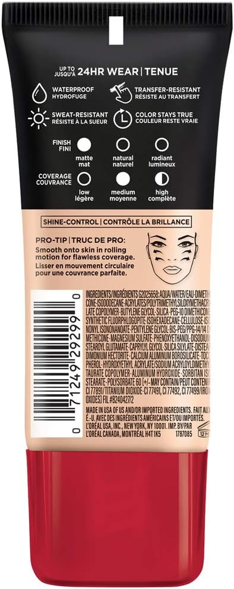 L'Or&eacute;al Paris Infallible Pro-Matte Foundation, Classic Ivory, 1 Fl. Oz. - 111 Soft Sable image number 2