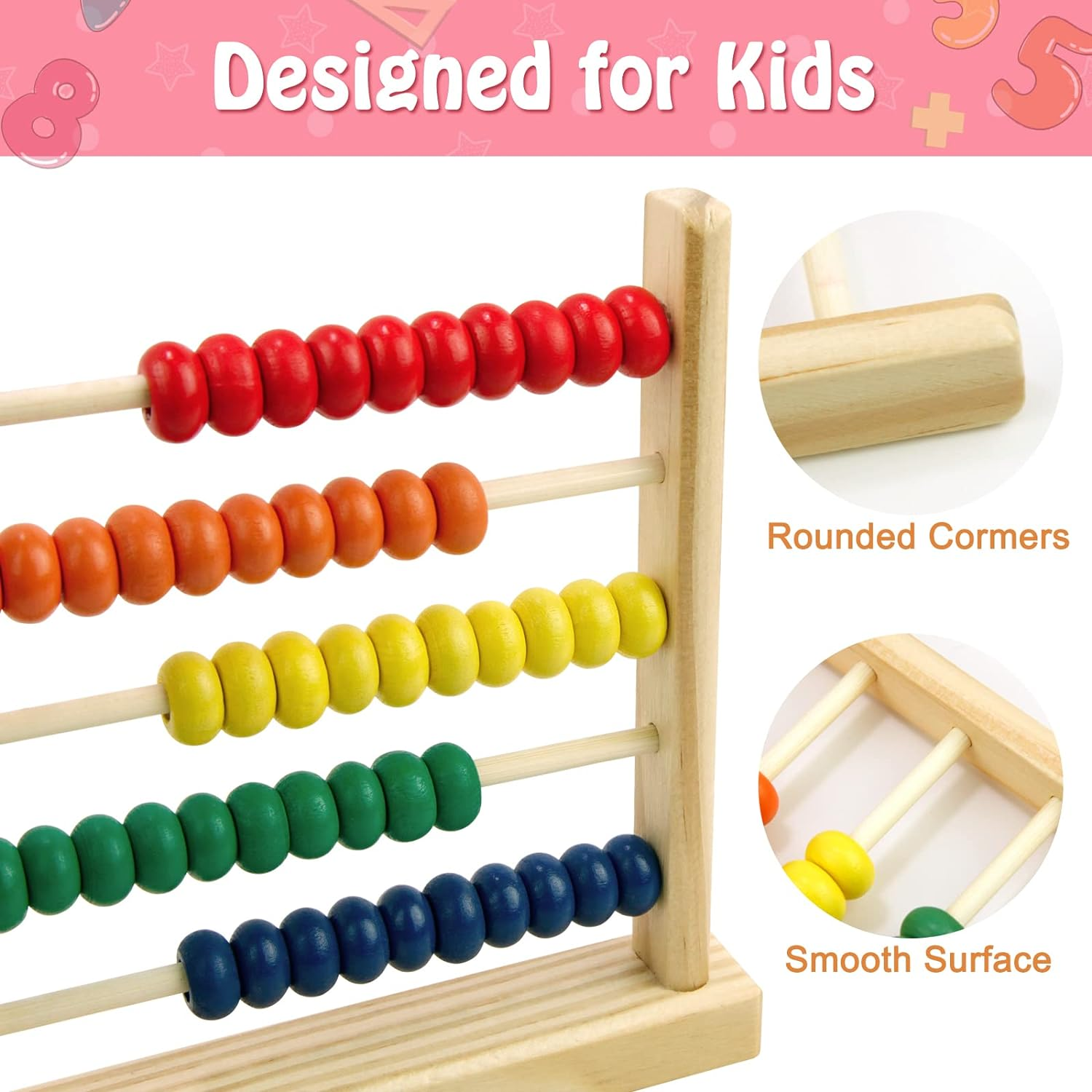 Sealive Wooden Abacus for Kids Math - 50 Beads Counting Toy, Multi-Color Counters for Kids 3-5, Counting Toys for Preschool Learning & Development, Develops Coordination, Motor Skills image number 3